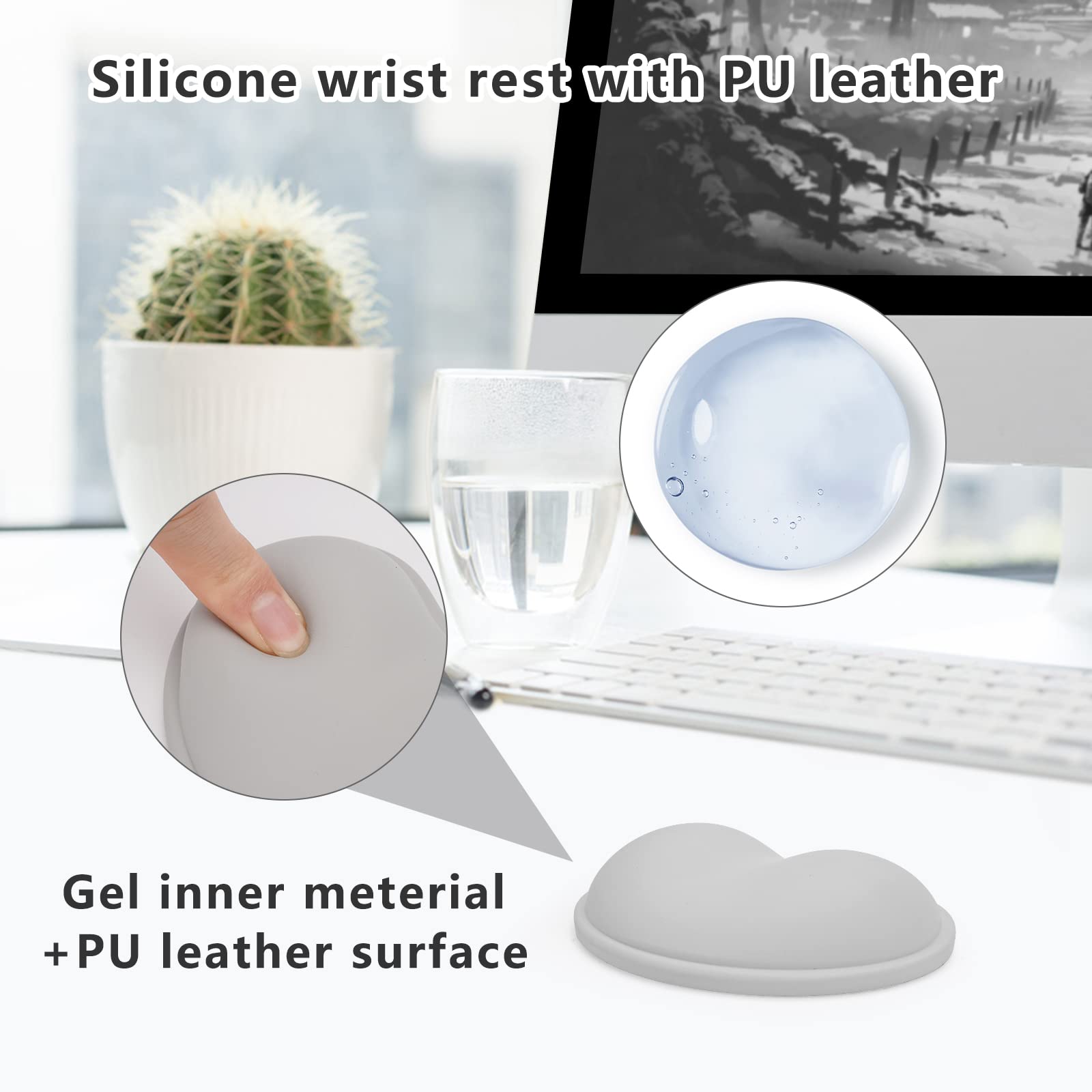 GROLEBO Ergonomic Wrist Rest Pad - Non-Slip Gel Mouse & Keyboard Support for Office, Gaming & Home Use | Comfortable Vertical Wrist Cushion for Computer, Laptop & PC Workstations (Gray) - Perfect for Long Hours Typing, Gaming & Coding