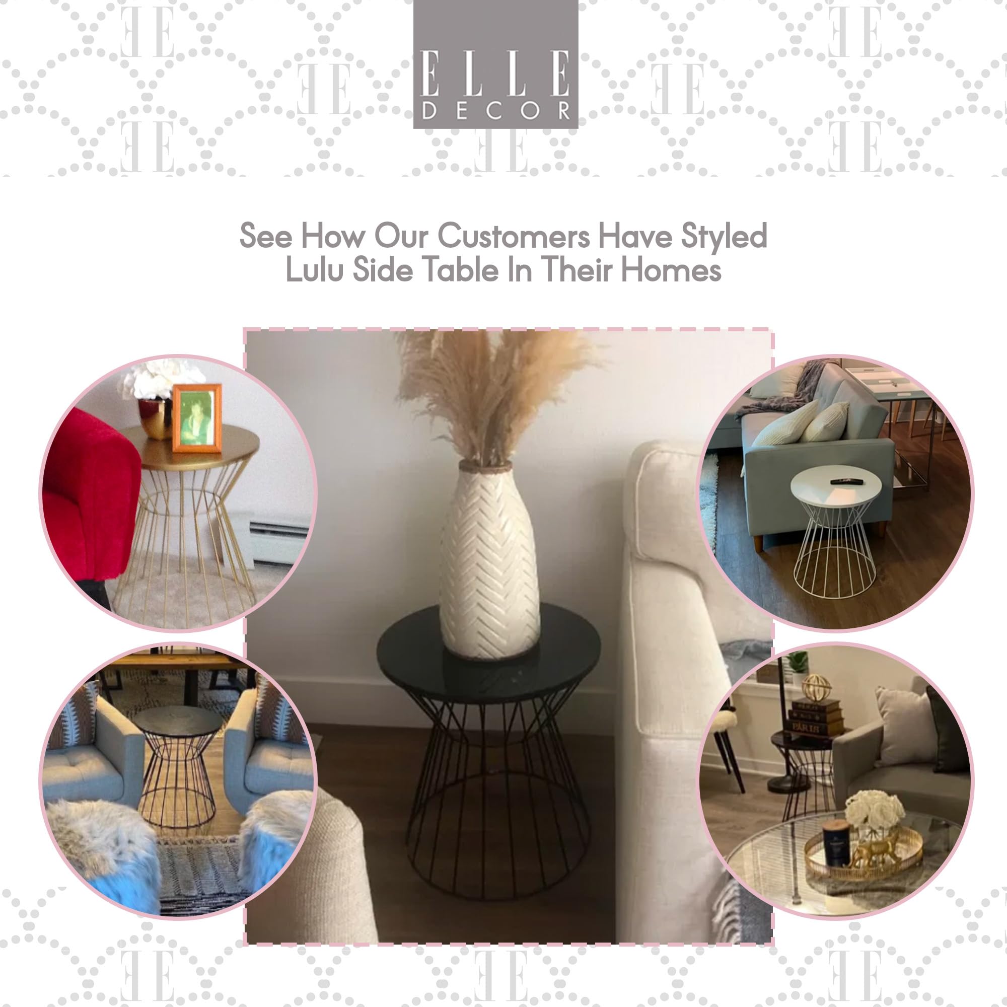 Elle Decor Lulu Modern Hourglass End Table - Gold Metal Side Table with Round Top | Living Room Coffee Table & Bedroom Nightstand | 19.7 Inch Height | Perfect for Small Spaces, Apartment Decor & Accent Furniture