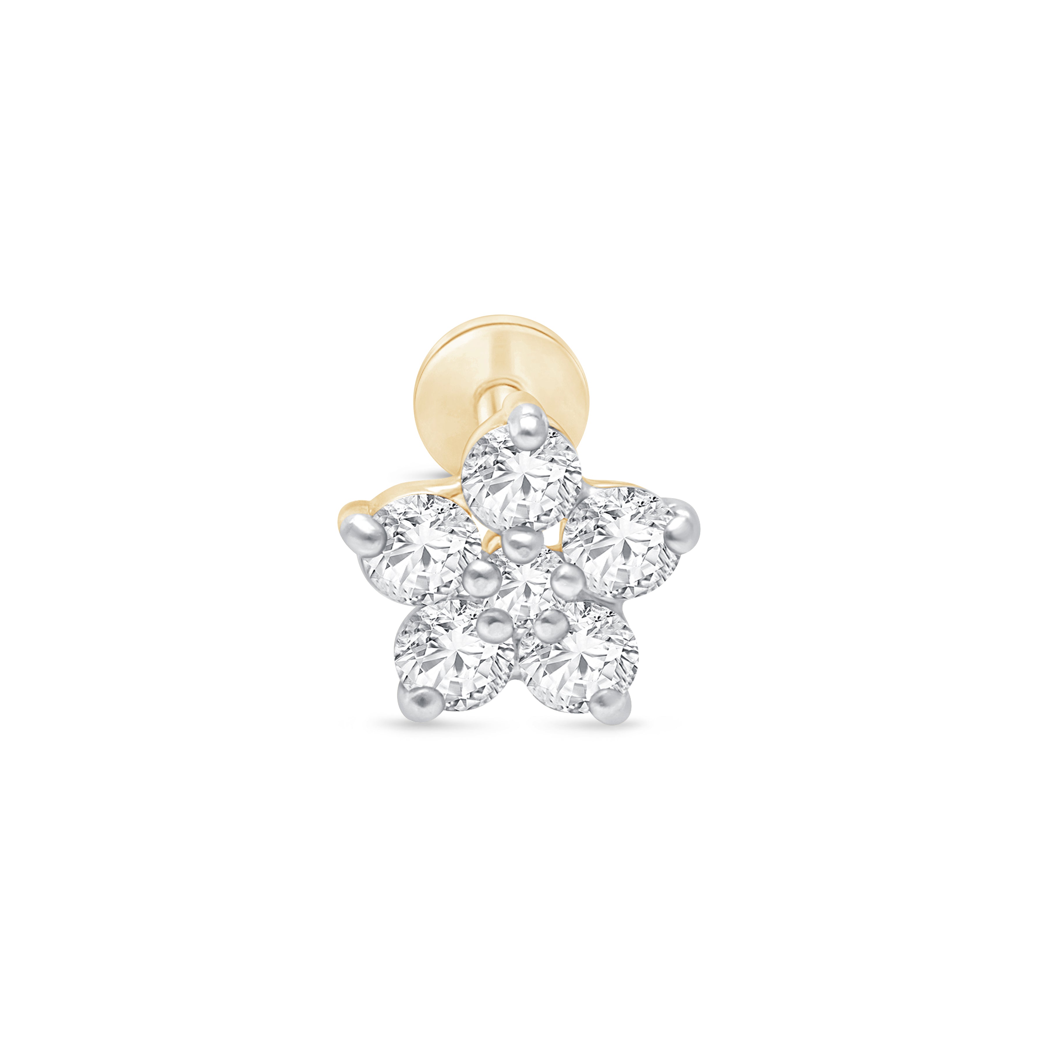 14k Yellow Gold Six Round Diamond Flower Stud Earrings for Women - Perfect for Weddings, Parties & Everyday Elegance