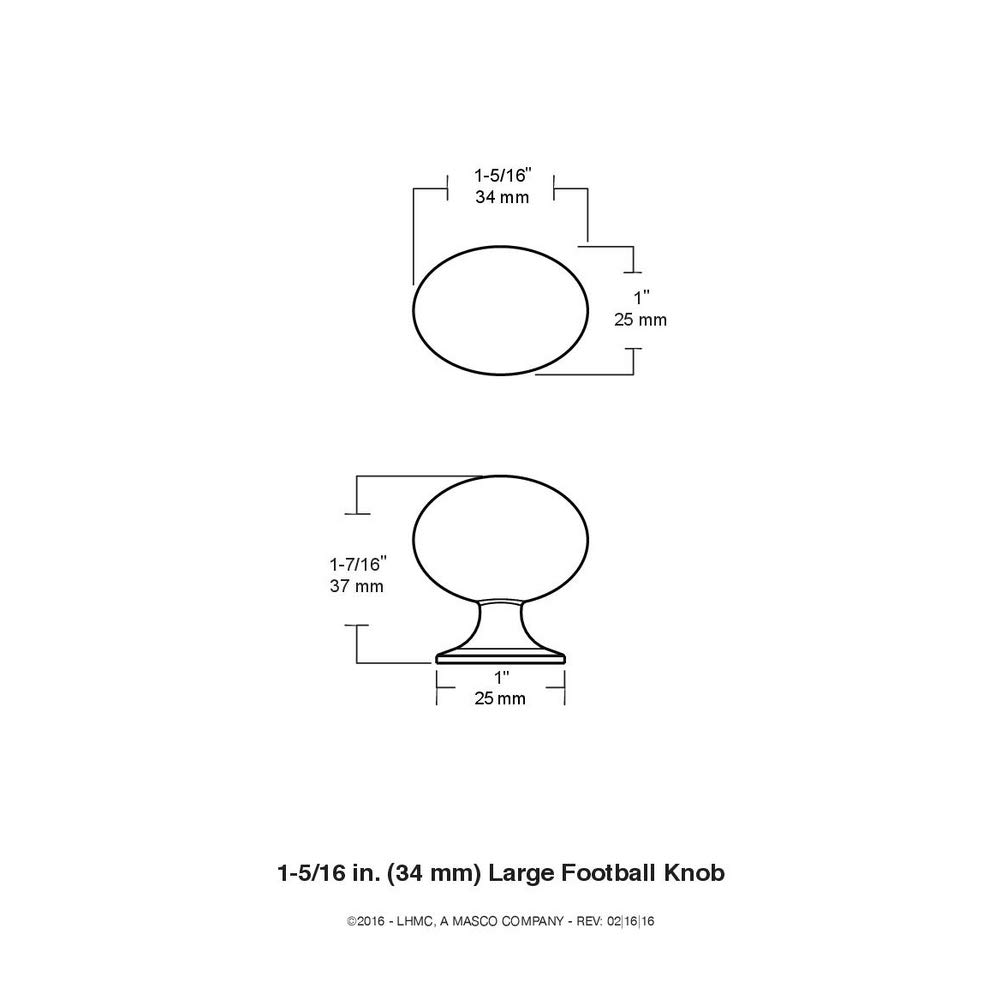 Liberty 69365 1-3/8 Inch Satin Nickel Cabinet Knob - Football Shaped Kitchen Cabinet Hardware for Home, Office & Bathroom Decor