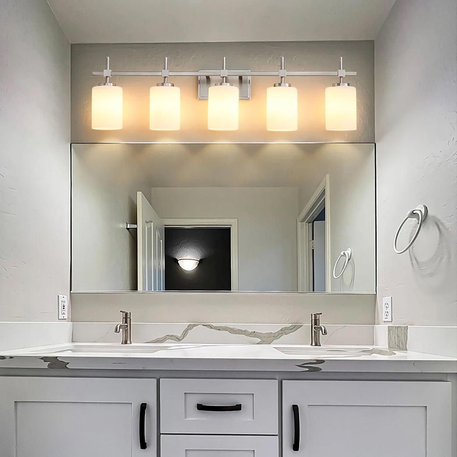 Jasper Modern Frosted Glass 5-Light Bathroom Vanity Light Fixture - Elegant Lighting for Bathroom, Powder Room & Dressing Area
