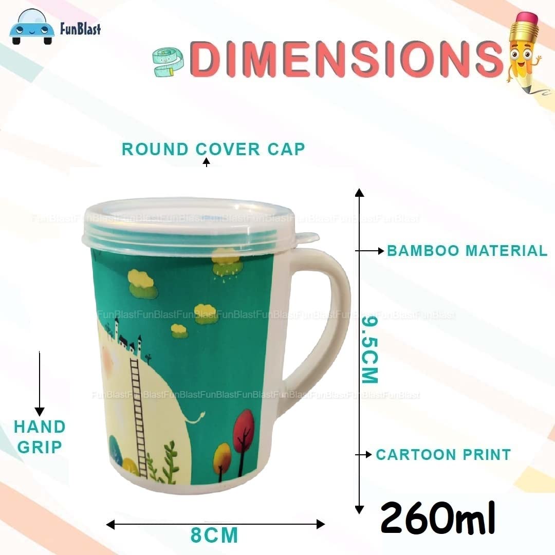 FunBlast Kids Milk Mug – BPA-Free Cartoon Elephant Design with Lid & Handle, 260ml Bamboo Fiber Cup for Toddlers & Children – Perfect for School, Travel, and Home Use