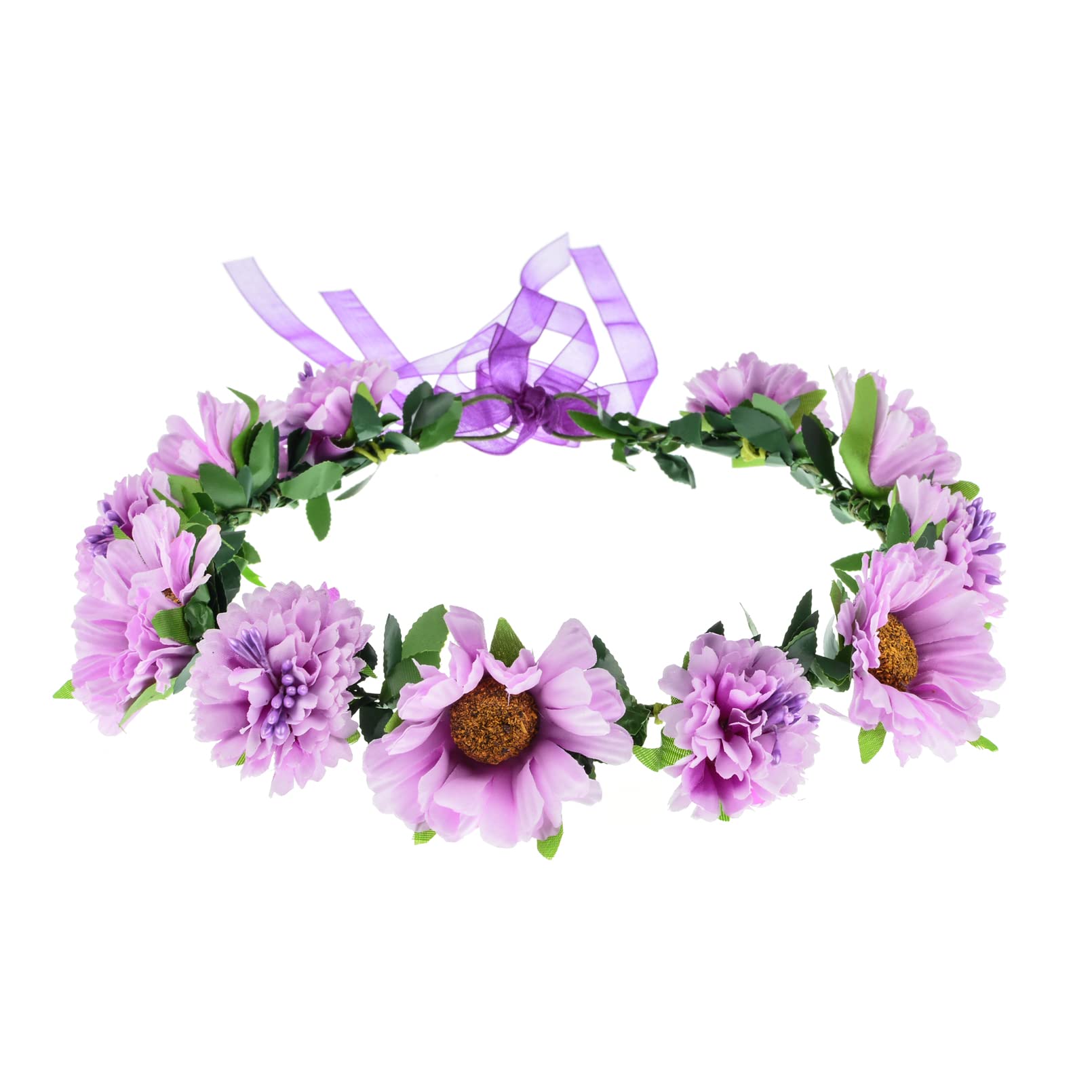 Purple Rose Flower Leaf Crown Bridal Halo Headband with Adjustable Ribbon - Perfect for Weddings, Boho Photos, Festivals & Fairy Costumes