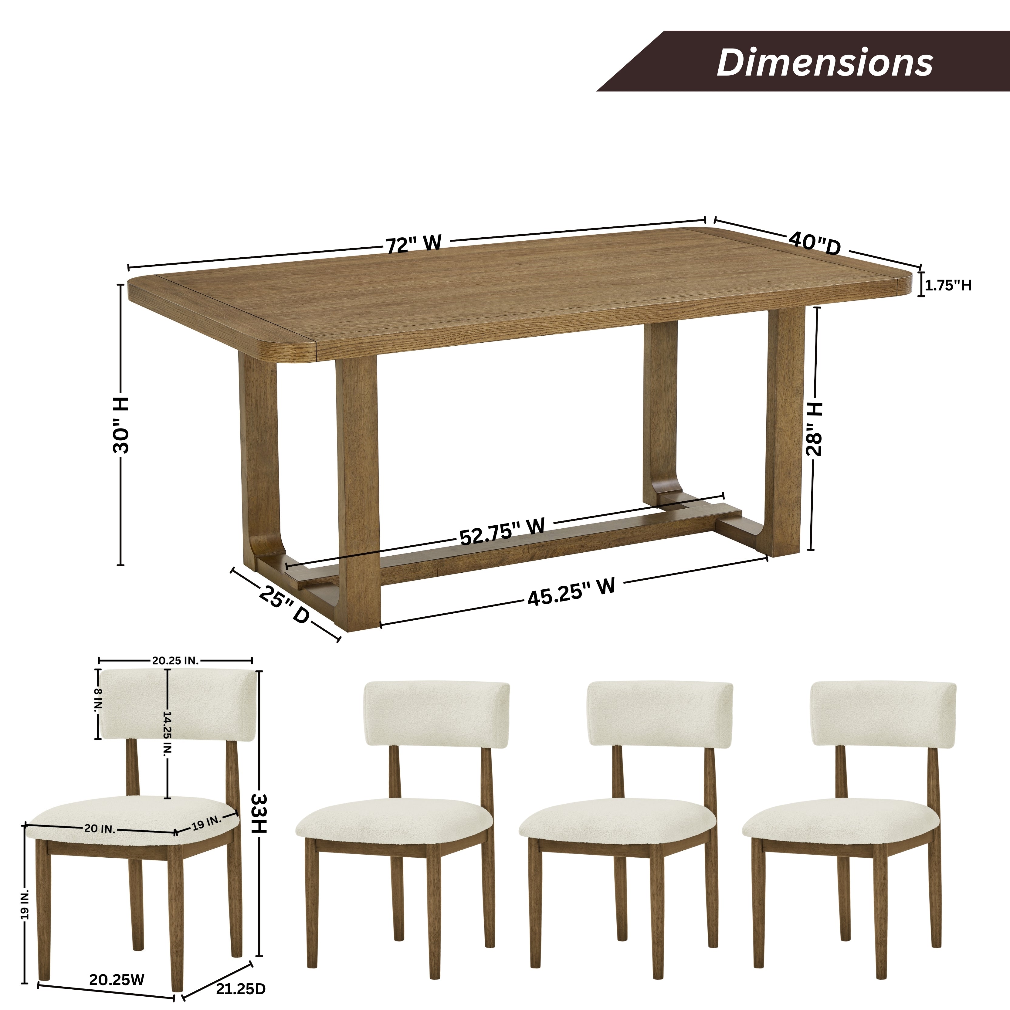 Roundhill Furniture Andus 5-Piece Dining Set - Light Oak Trestle Table with 4 Modern Chairs for Kitchen, Dining Room & Small Spaces | Rustic Farmhouse Style Home Decor