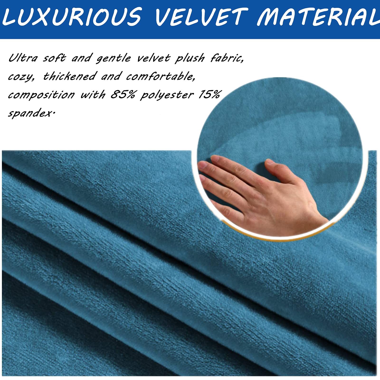 Velvet Stretch Armrest Covers - 2 Pack Spandex Anti-Slip Sofa Chair Armrest Protectors (Peacock Blue) - Soft Comfort for Home Office, Living Room & Car Seats