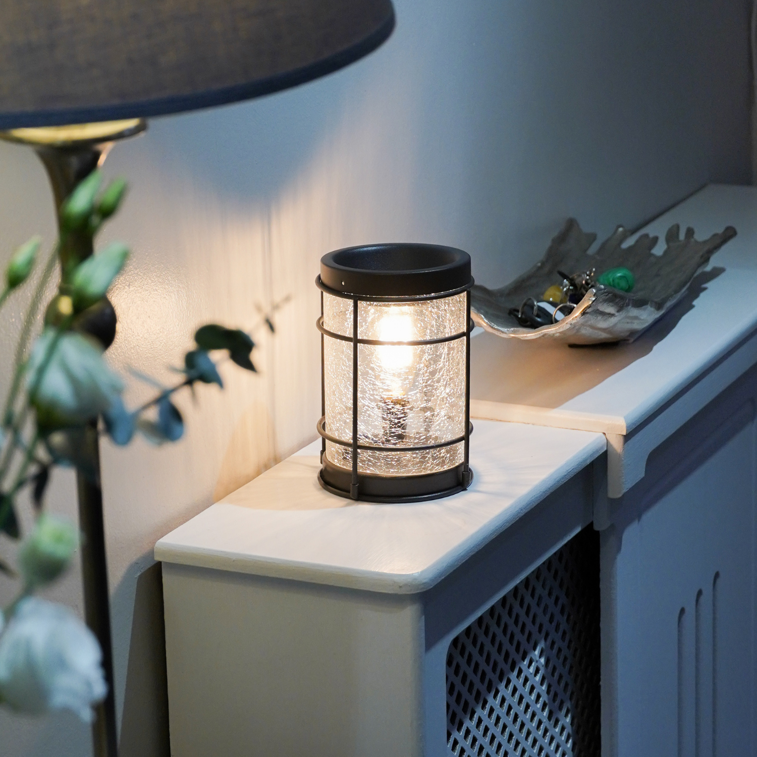 Premium Cello Black Crackle Edison Electric Wax Warmer with Spiced Citrus Scented Wax Melts - Aromatherapy Home Decor for Living Room, Bedroom & Office Relaxation