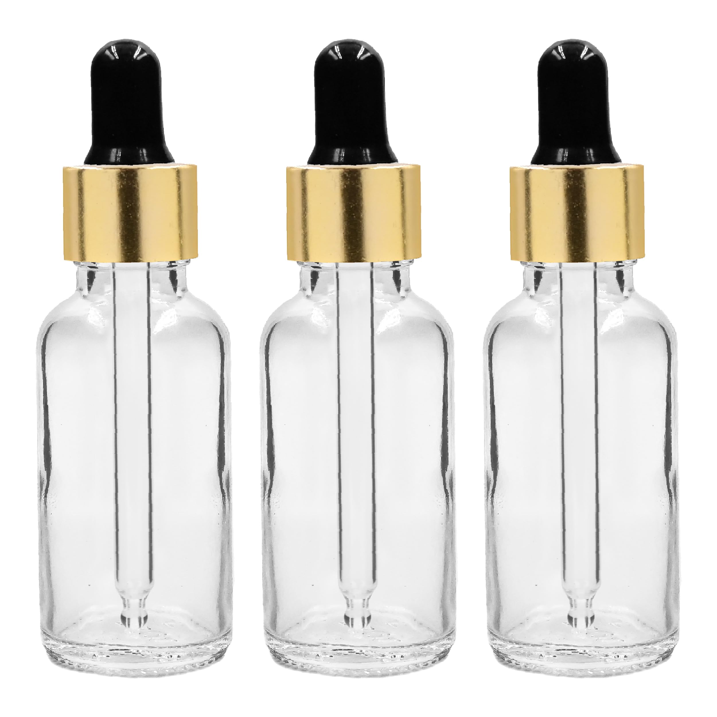 30ML Clear Round Empty Glass Bottle with Glass Dropper & Gold Sleeve - Leak Proof Refillable Essential Oil Bottles for DIY Perfumes, Serums, Aromatherapy - Perfect for Home Spa, Travel & Gift Packaging