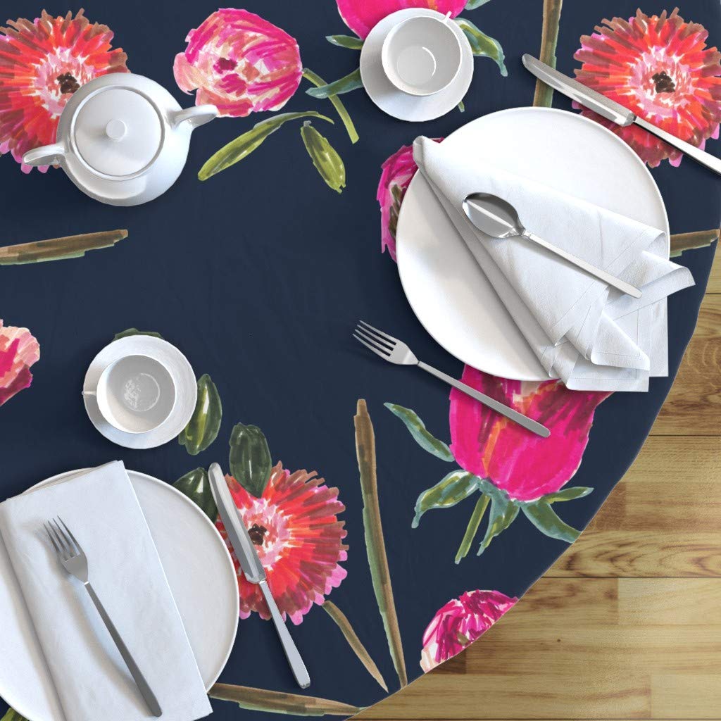 Custom Watercolor Floral Tulips Cotton Sateen Tablecloth 90