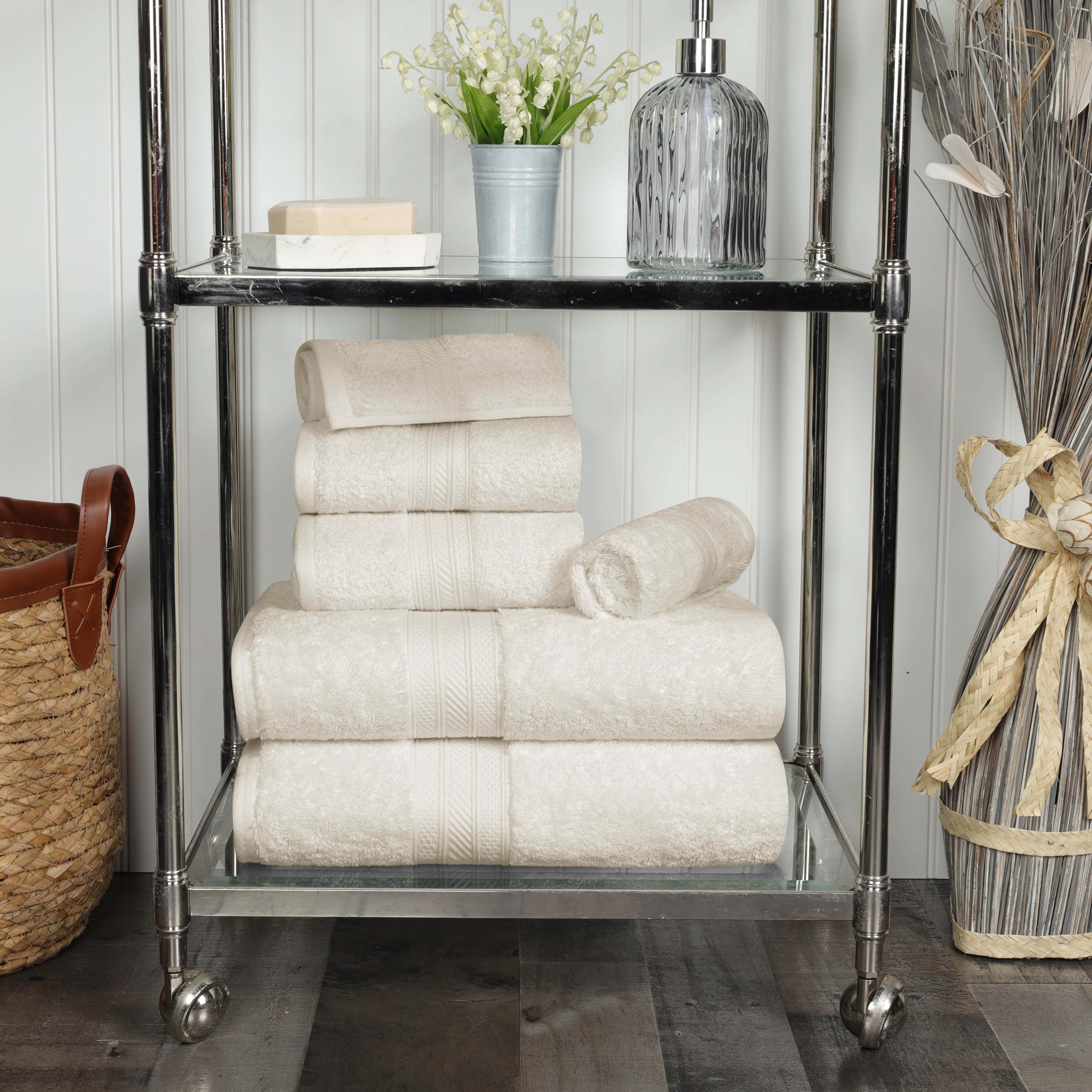 Premium Atlas Cotton Plush Heavyweight Luxury 6-Piece Bath Towel Set - Ultra Soft & Absorbent for Spa, Hotel & Home Bathroom Use
