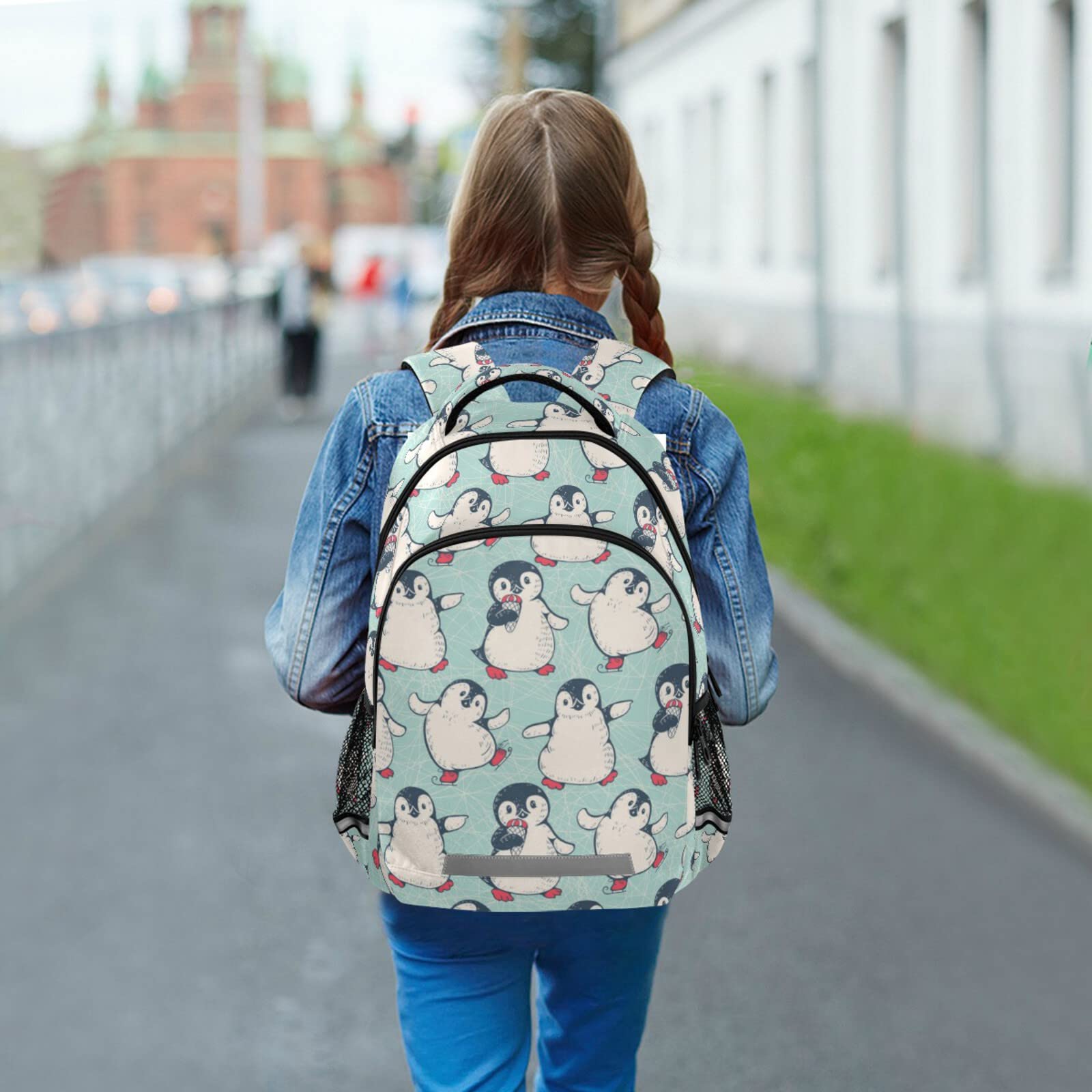 Cute Penguins School Backpack for Boys & Girls - Lightweight Travel Backpack with Wide Comfortable Shoulder Straps & Reflective Strips - Perfect for College, Casual Daypack, Hiking & Outdoor Activities