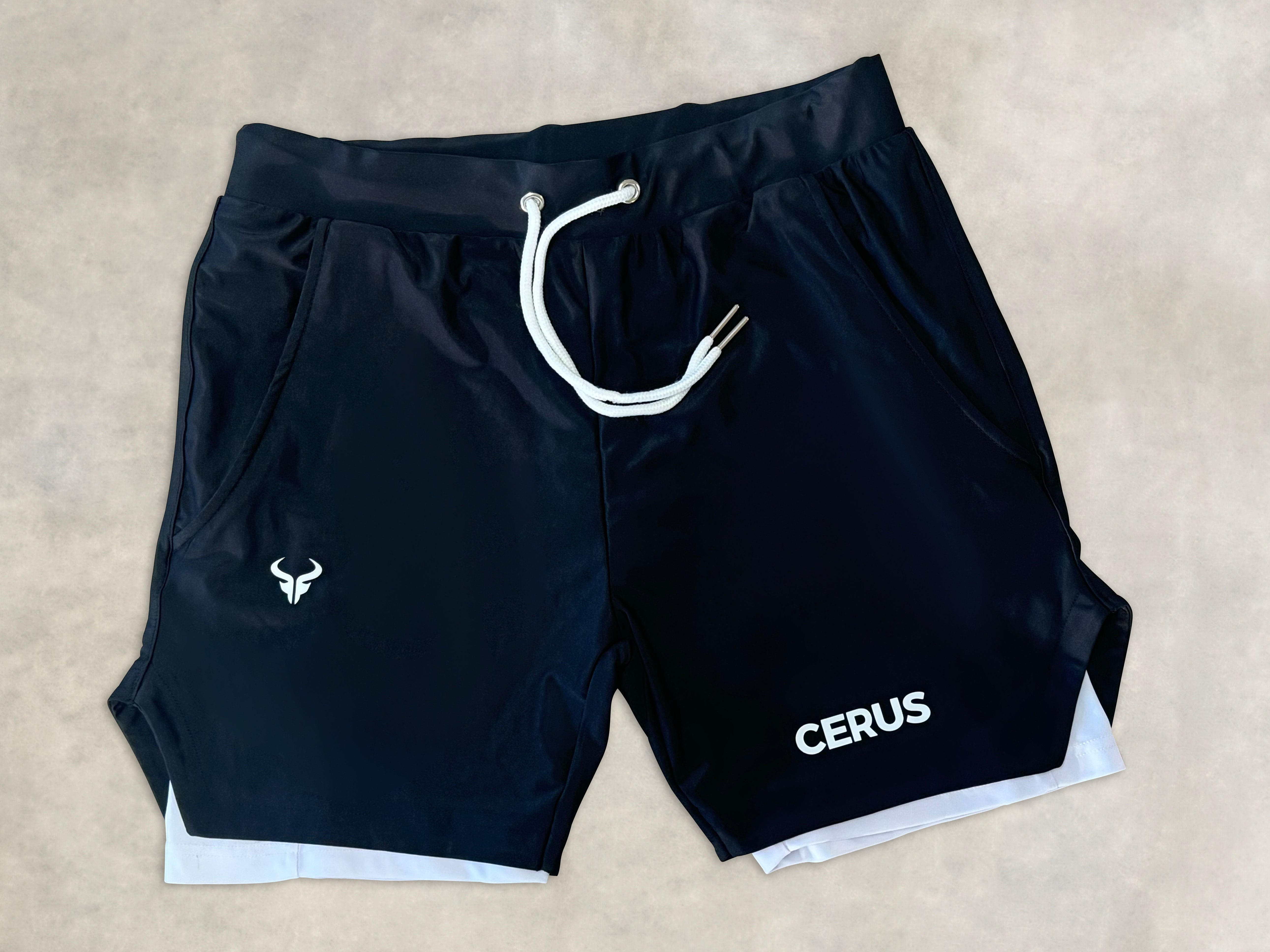 Cerus Black Janus 2-in-1 Running Shorts with Liner - Men's Athletic Workout Gym Shorts for Running, Training & Outdoor Activities