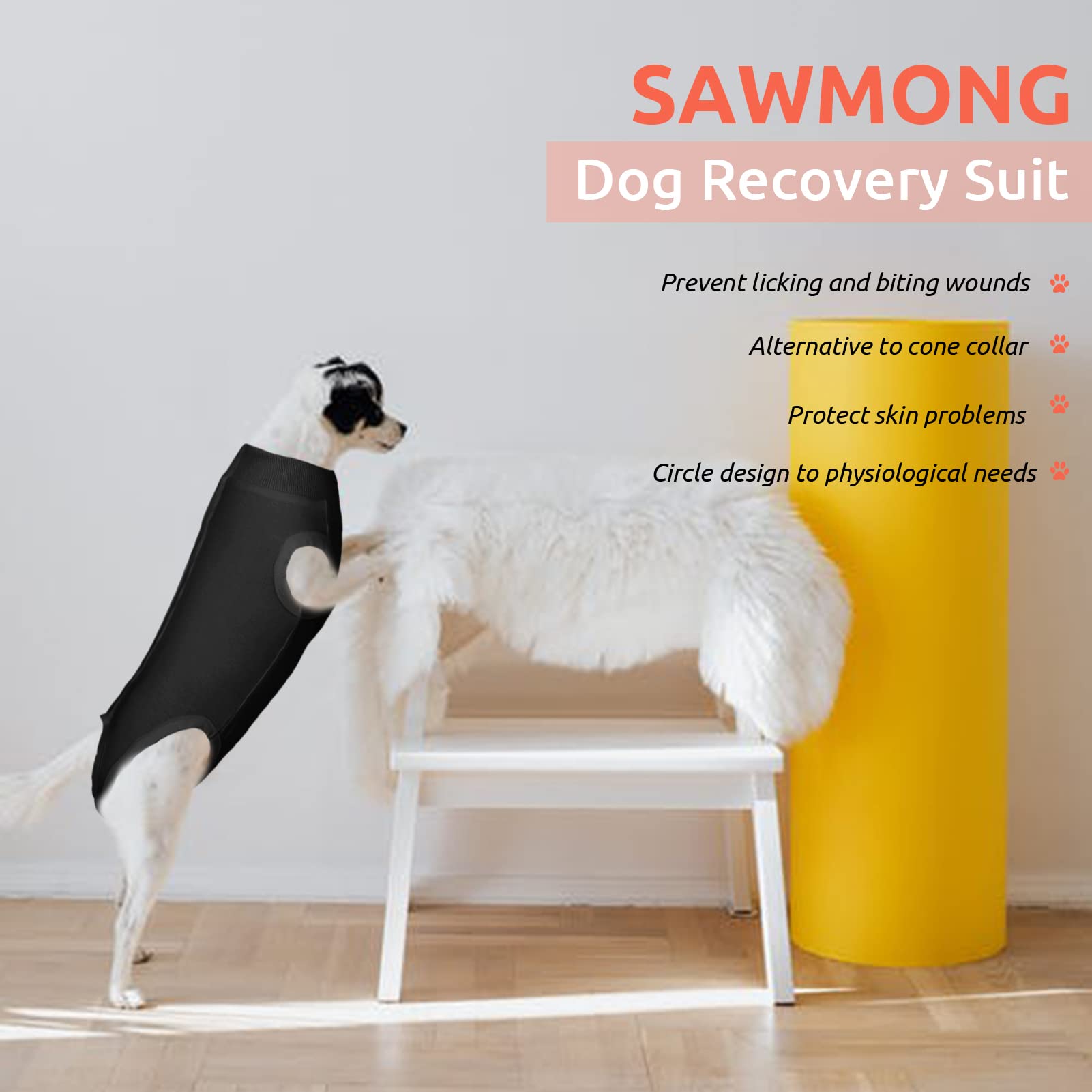 SAWMONG Dog Recovery Suit for Post-Surgery Care - Soft Surgical Onesie for Male & Female Dogs - Alternative to E-Collar Cone - Black, Medium - Perfect for Spay/Neuter Recovery & Wound Protection