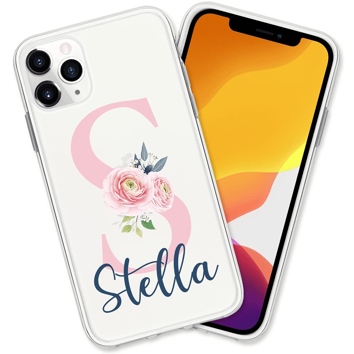 Personalized Flower Initial Name Custom Phone Case - Custom Letter Monogram Cover for Women - Compatible with iPhone 6/7/8/SE/X/XS/XR/11/12 Pro Max & Samsung Galaxy - Transparent Design - Perfect Gift for Birthdays, Anniversaries & Special Occasions