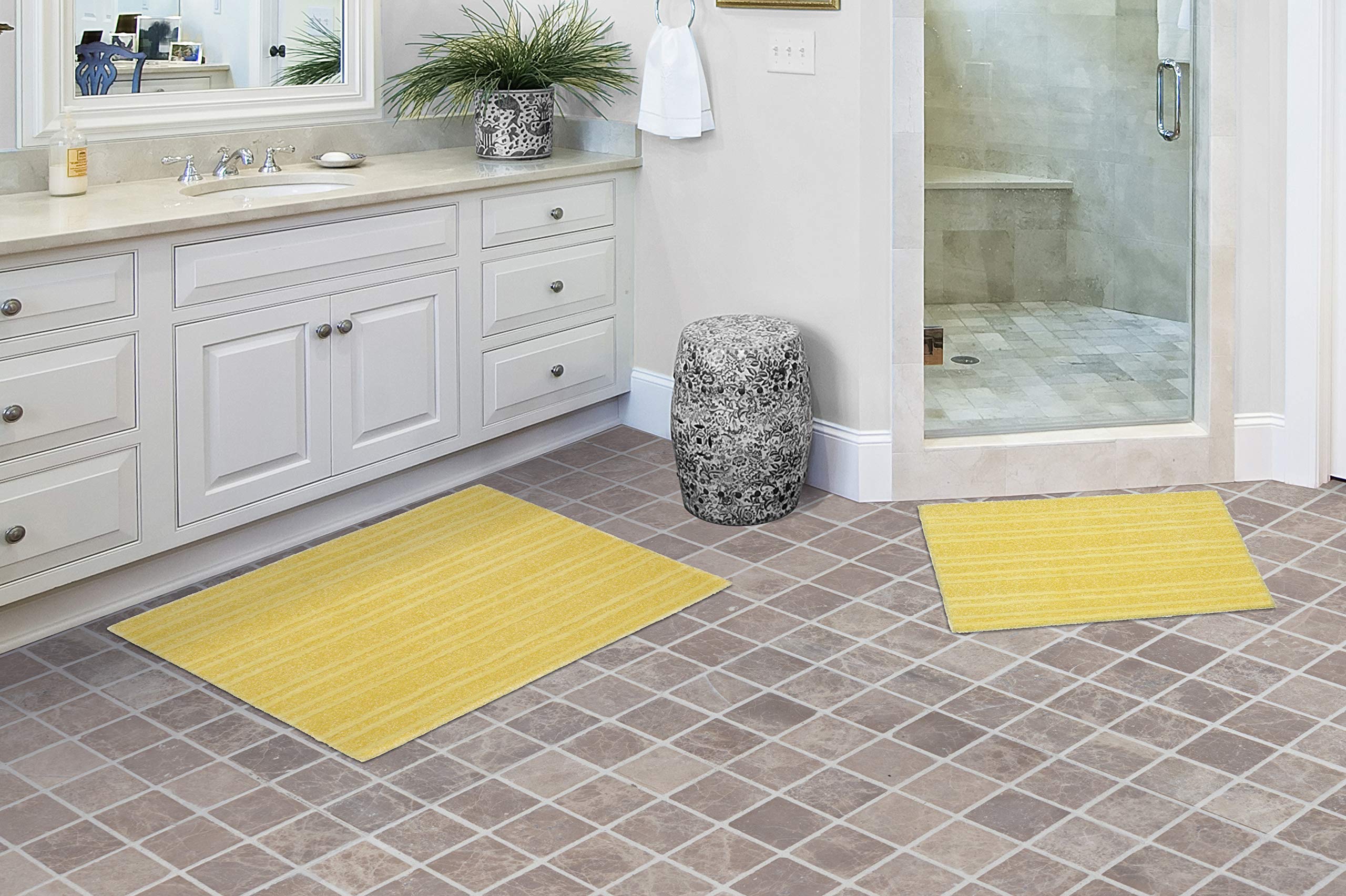 Garland Rug Grand Isle Non-Slip Bath Rug 2-Piece Set - Rubber Ducky Yellow | Soft Absorbent Bathroom Mat for Kids & Adults - Perfect for Bath, Shower & Vanity Areas