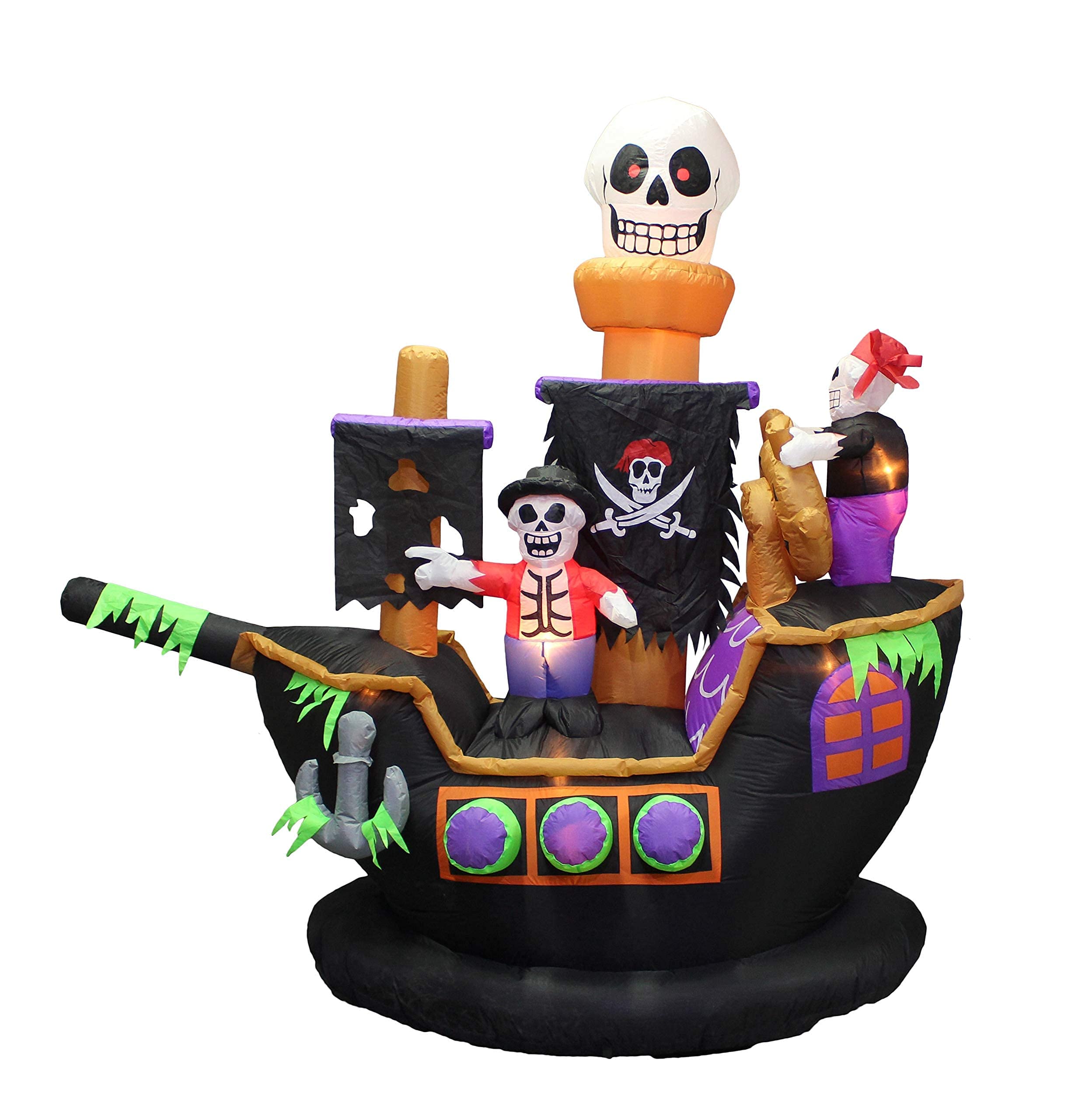 Halloween Party Decorations Bundle - 7ft Inflatable Pirate Ship with Skeletons & Ghosts + 11ft Animated Black Cat Inflatable with LED Lights | Spooky Yard Decor for Halloween Night, Haunted House Parties & Trick-or-Treat Displays