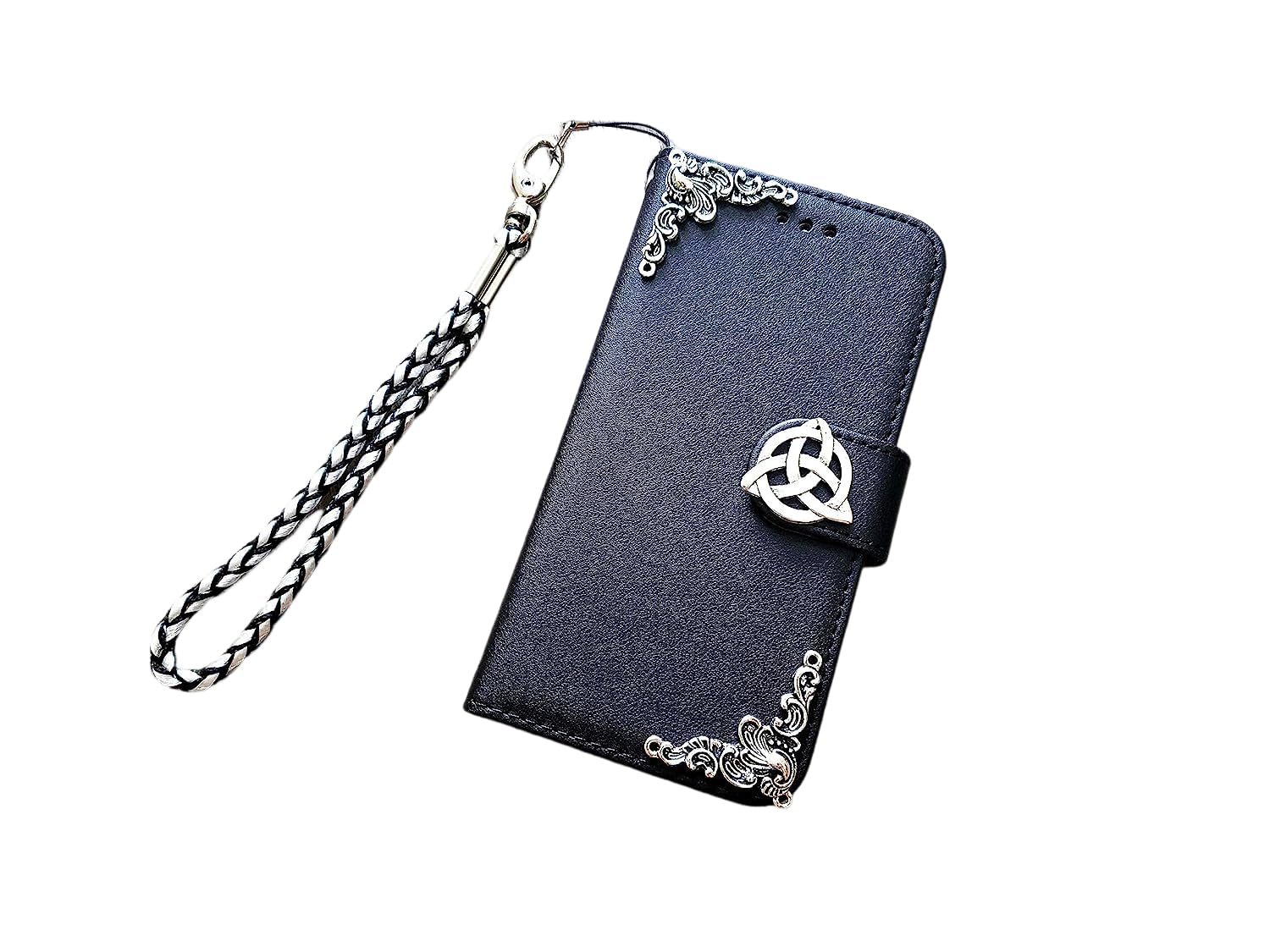 Celtic Knot Leather Phone Wallet Case for iPhone X/XS/XR/11/12/13/14 Pro Max & Galaxy S23/S22/S21/S20 Ultra/Note 20/10 Plus - Detachable Design (MN1261) | Perfect for Daily Use, Travel & Hands-Free Convenience