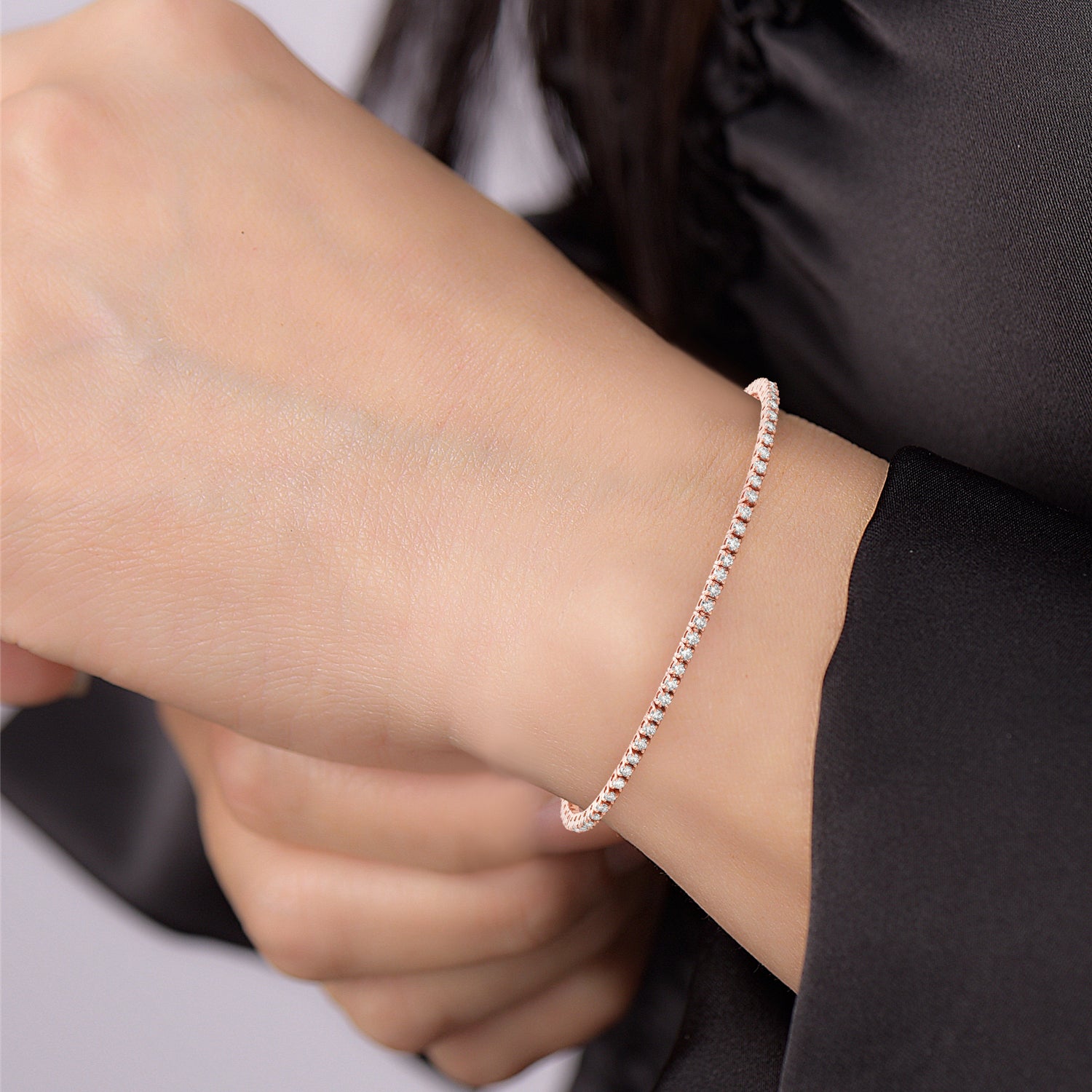 14K Rose Gold Diamond Tennis Bracelet for Women - Elegant Channel Set Design, Perfect for Weddings, Anniversaries & Special Occasions