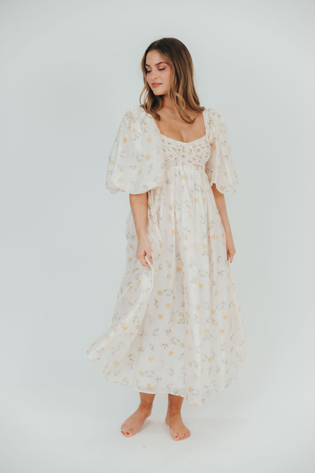 Harlow Maxi Dress - Tiny Yellow Floral Print, Bump Friendly Maternity Dress, Inclusive Sizing S-3XL | Perfect for Summer Vacations, Beach Weddings & Casual Outings