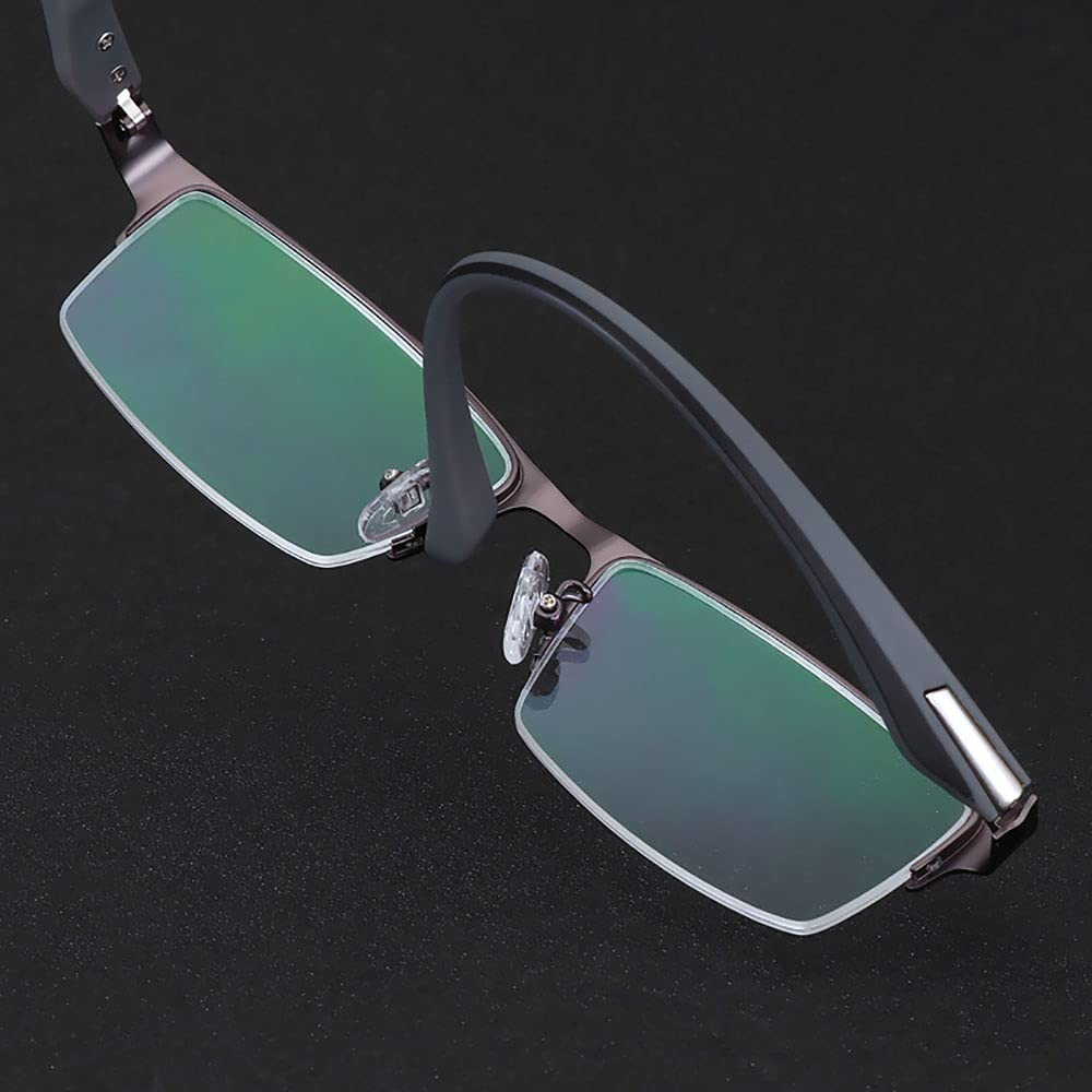 Bendable Soft Leg Reading Glasses - Metal Half-Frame, Anti-Blue Light & Color Changing Aspheric Resin Lens (+1.75 Magnification) - Perfect for Reading, Computer Use & Office Work