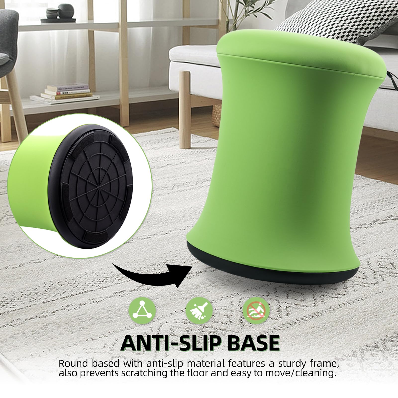Ergonomic ADHD Wobble Stool & Yoga Ball Chair - Adjustable Height Active Sitting Stool for Adults & Kids - Improves Focus, Posture & Balance - Non-Slip Base for Home Office, Classroom, Exercise & Yoga (Green) - Perfect for Studying, Working & Fitness Training