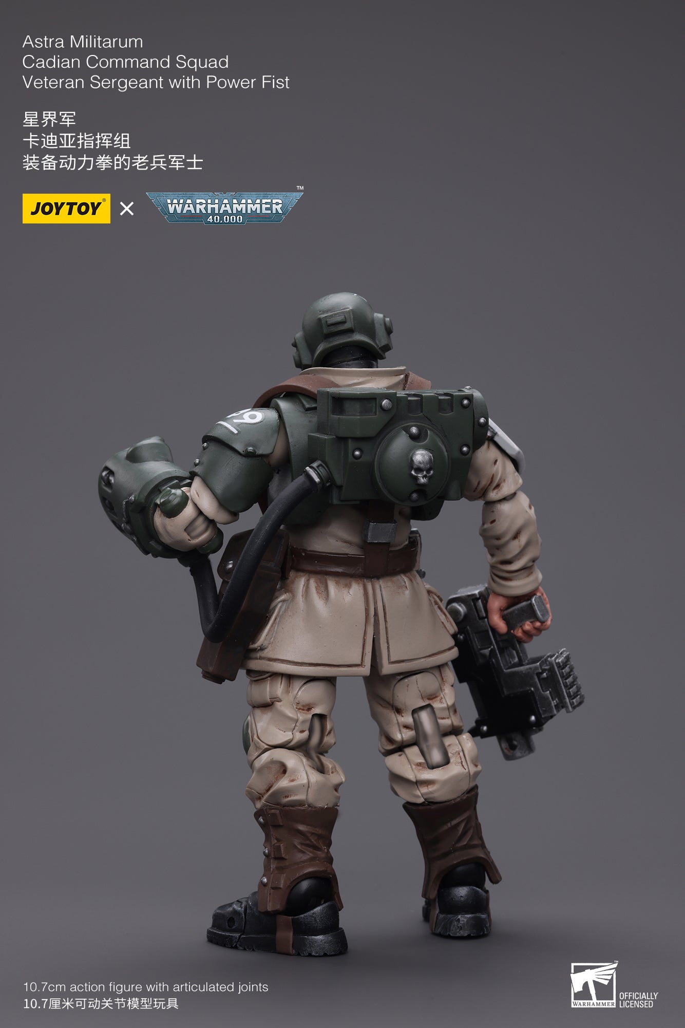 1/18 Scale JOYTOY 3.75-inch Warhammer 40K Astra Militarum Cadian Command Squad Veteran Sergeant Action Figure with Power Fist - Perfect for Collectors, Tabletop Gaming & Warhammer 40K Displays