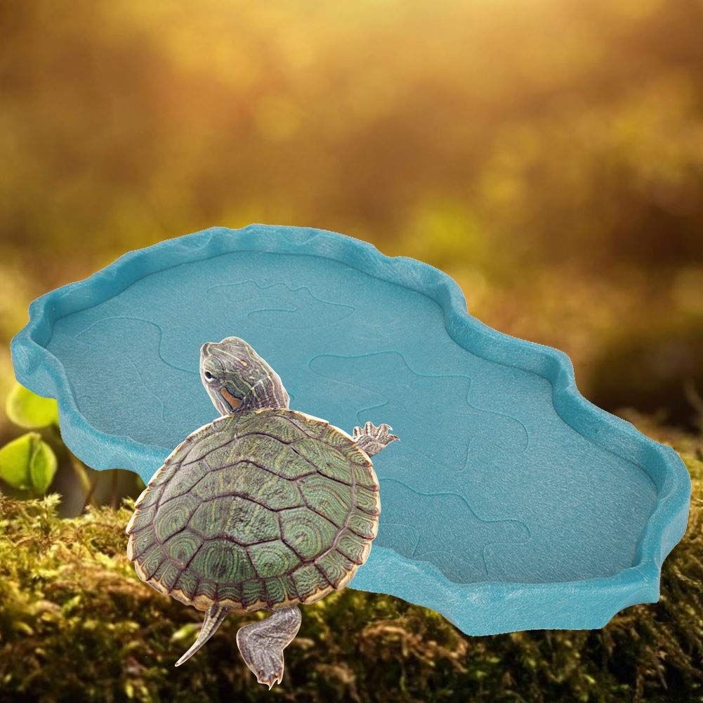 Premium Reptile Feeding Bowl - Durable Plastic Terrarium Dish for Tortoise, Lizard, Iguana, Snake & Frogs - Lake Blue Food & Water Basin - Ideal for Reptile Habitat Decor & Easy Feeding