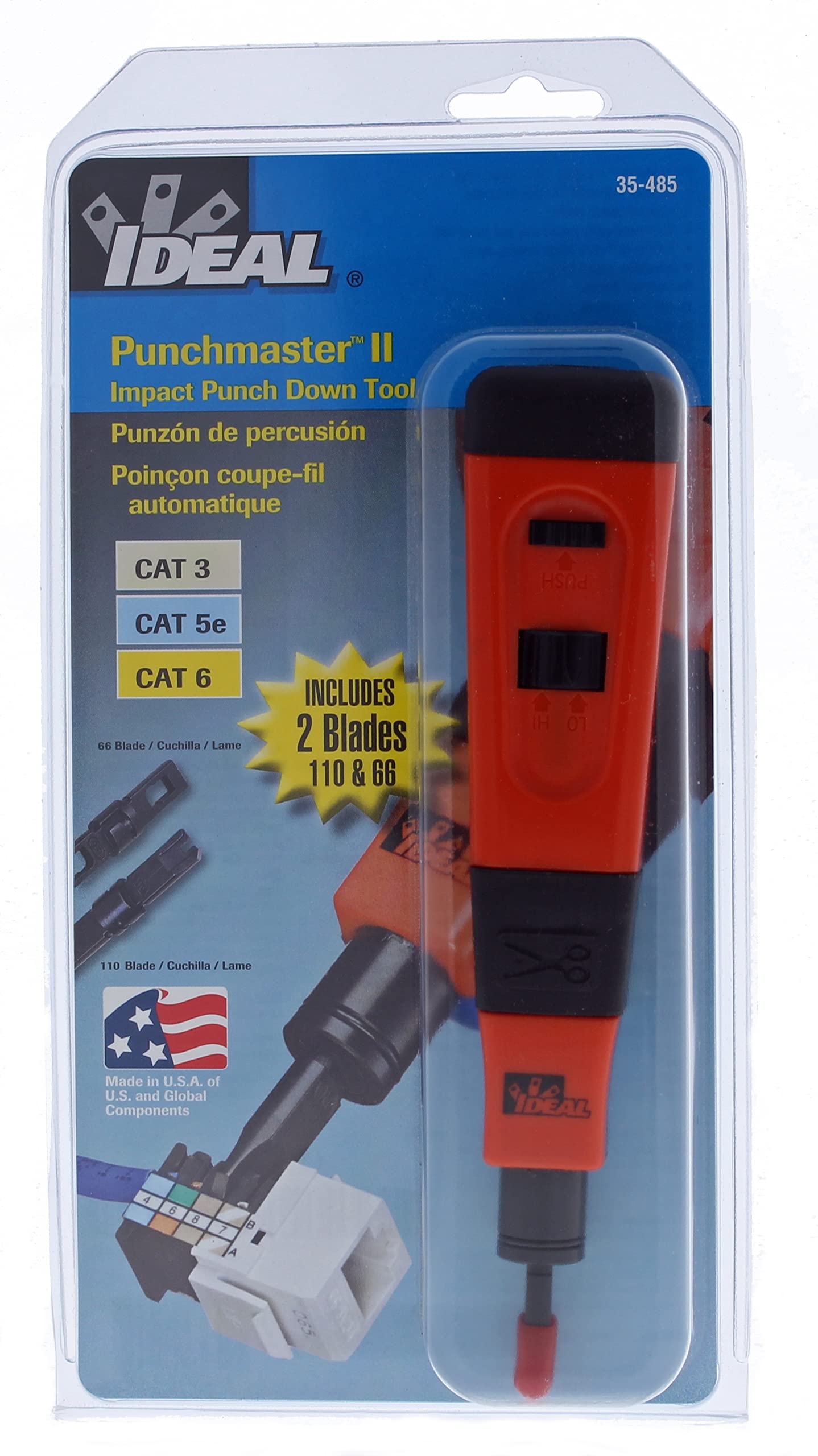 IDEAL Industries 35-485 Punchmaster II Impact Punch Down Tool with 110 & 66 Blades - Professional Network Cable Installation Tool for Cat5e/Cat6 Wiring & Telecom Work