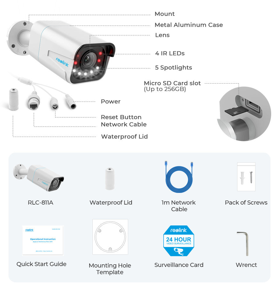 P430 Black 8MP/4K Smart Detection Spotlight Security Camera with 5x Zoom, PoE, 2-Way Audio - Ideal for Home & Business Surveillance