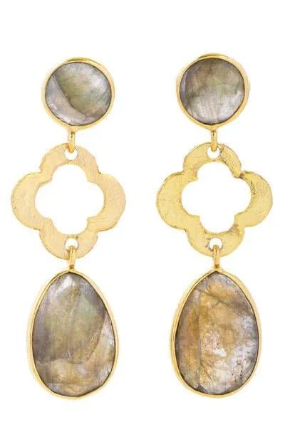 Quatrefoil Gemstone Dangle Earrings for Women - Elegant Bohemian Style Jewelry for Party, Wedding & Everyday Wear