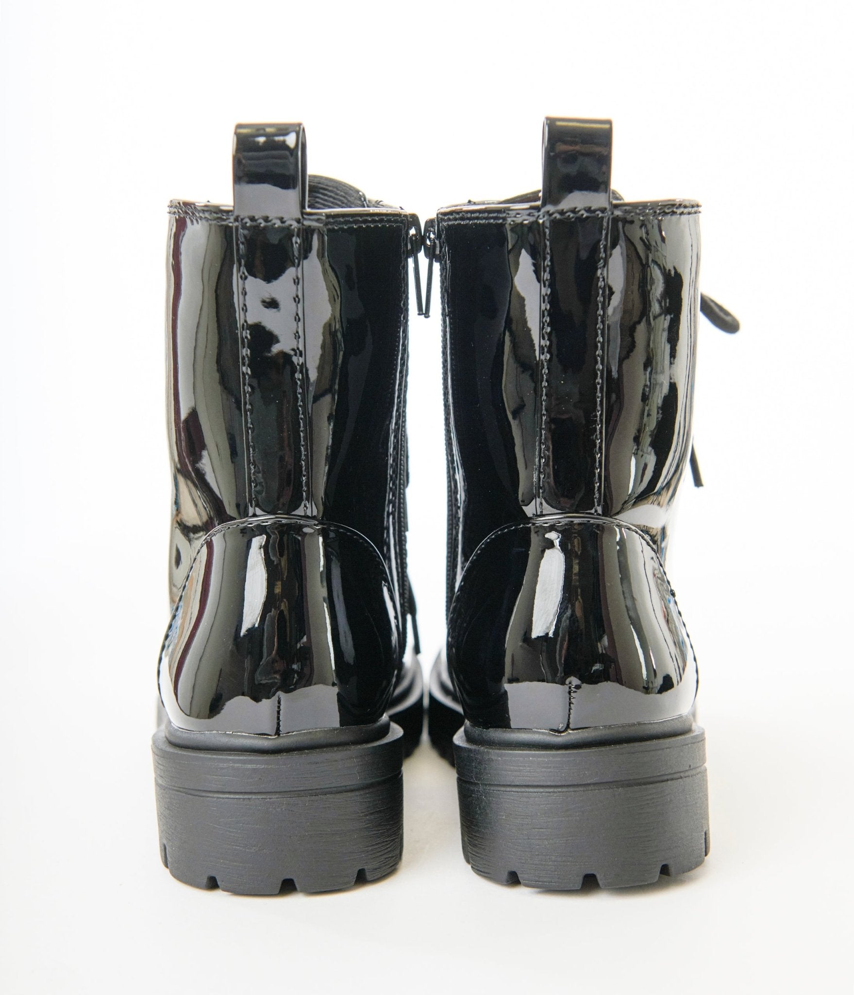 Stylish Black Patent Leatherette Lace Up Ankle Boots for Women - Fashionable & Comfortable - Perfect for Office, Party & Night Out