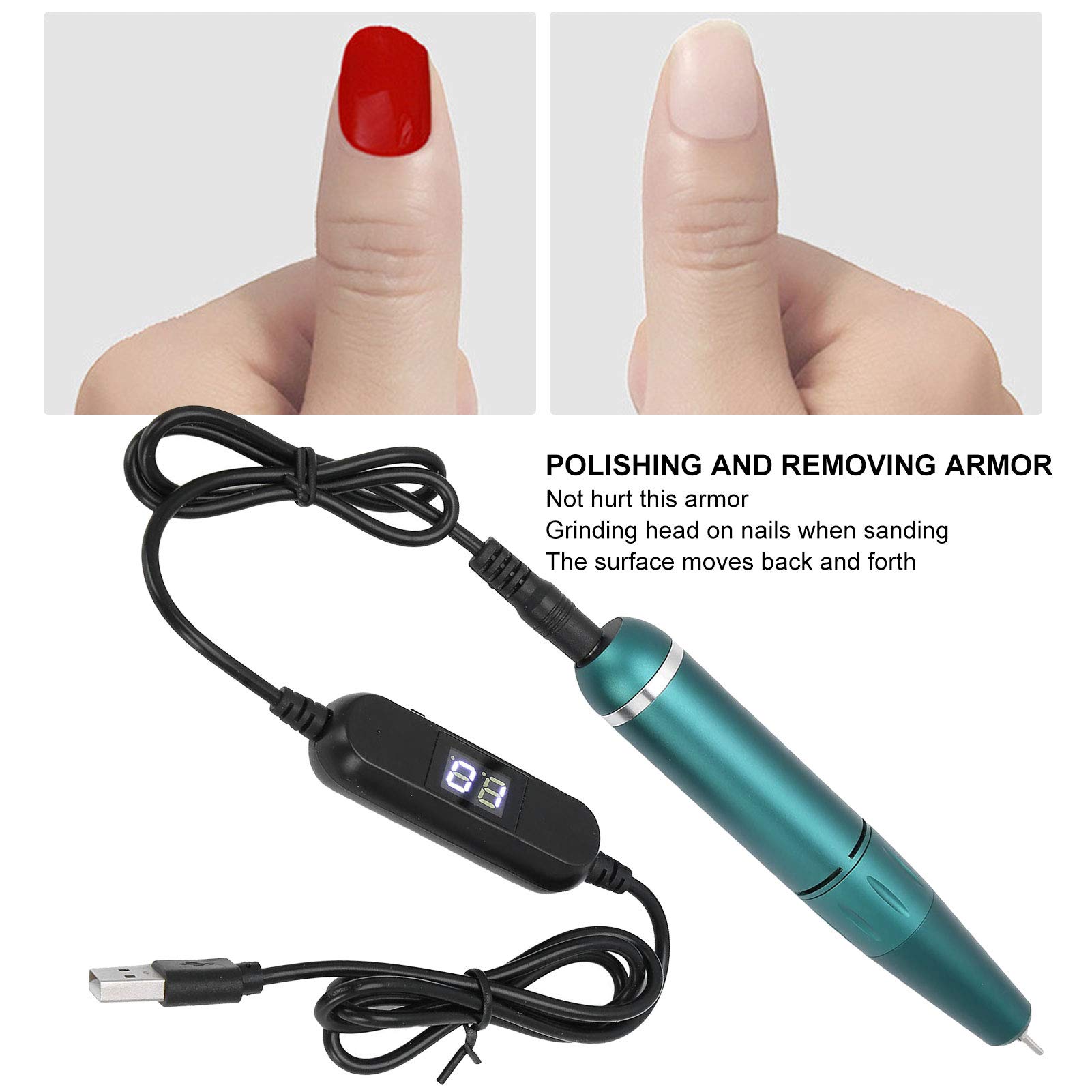 Electric Nail Drill Polisher - USB Portable Manicure Pen for Quick Nail Polish Removal, Professional Nail Shaping & Polishing Tool (Olive Green) - Perfect for Home Nail Care & Salon Professional Use