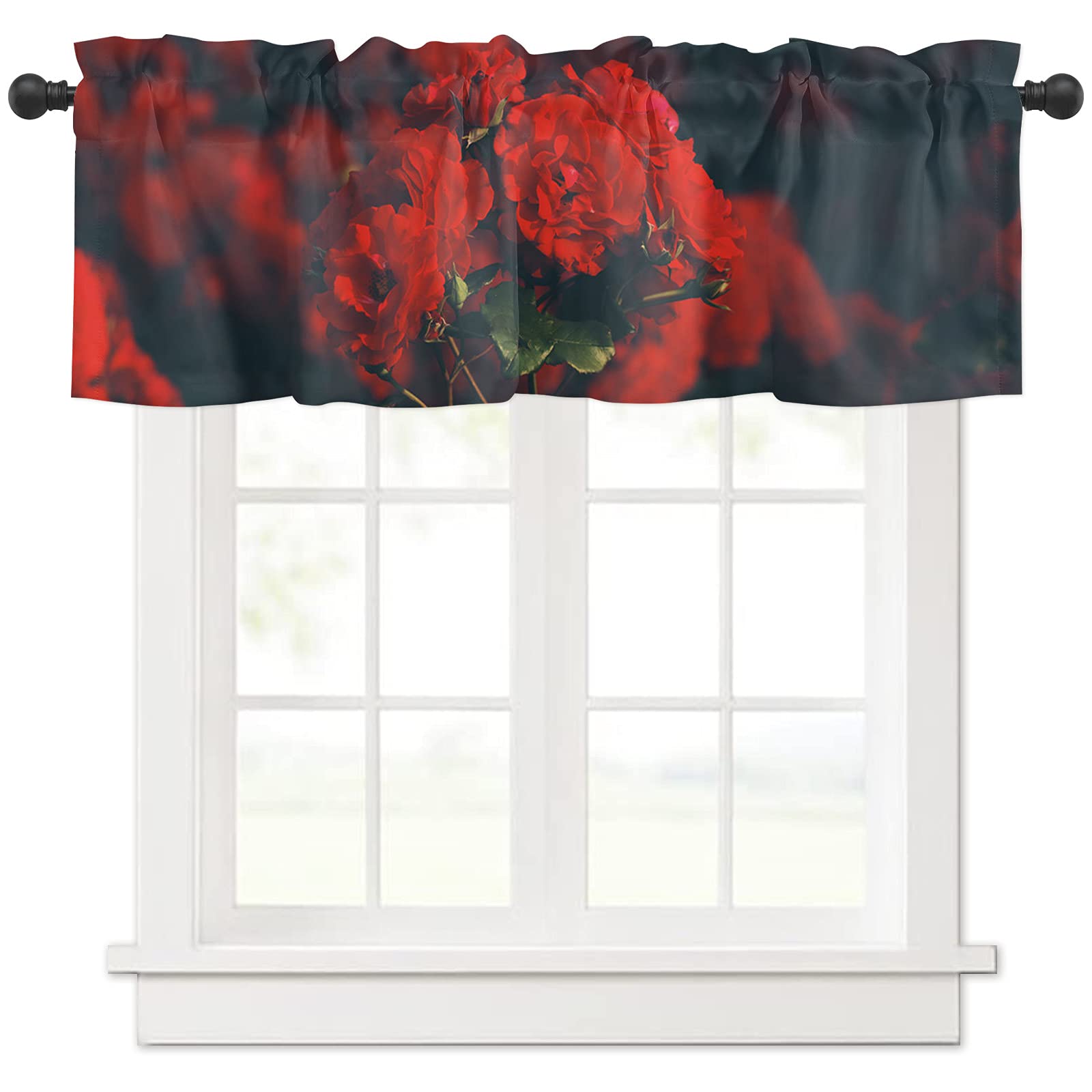 Vanlance Rod Pocket Window Curtains - Red Geranium Floral Valance for Living Room, Kitchen, Bathroom | Soft & Washable Small Window Treatment | 1 Panel 54x18 Inches | Perfect for Farmhouse, Cottage & Boho Home Decor