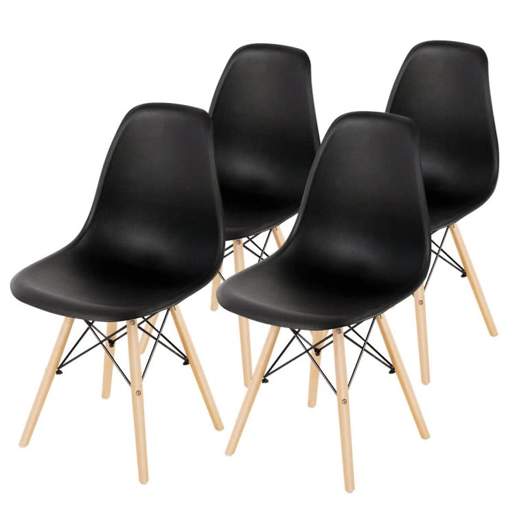 ERGOMASTER DSW Modern Dining Chairs Set of 4 - Pre-Assembled Sturdy Wooden Legs & Plastic Shell Lounge Chairs for Kitchen, Dining Room, Living Room & Bedroom - Black (Perfect for Family Gatherings & Home Decor)