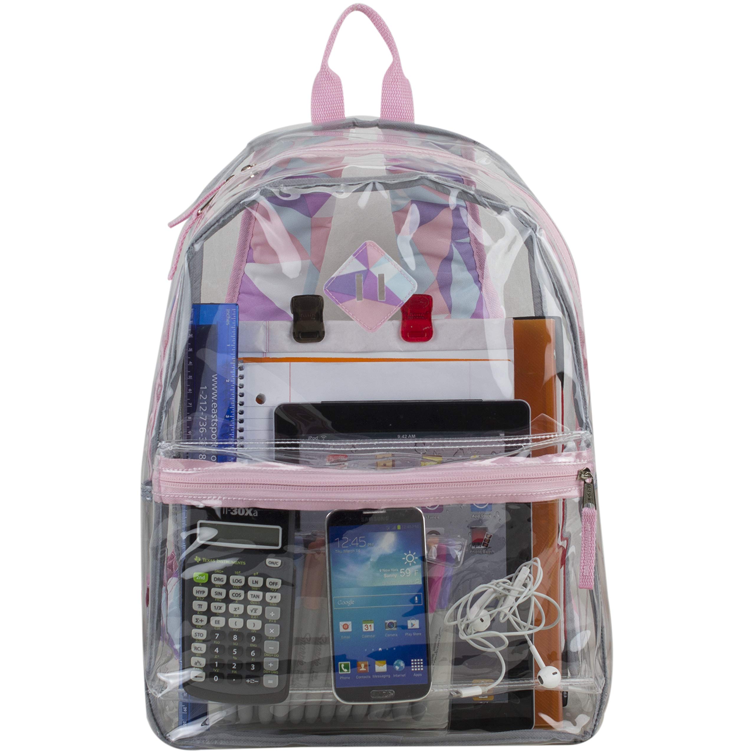 EastSport Clear Transparent Backpack - Stadium Approved, Waterproof & Lightweight for Work, School, Festival, Concert, Parade - Perfect for Security Checks, Travel & Outdoor Events (Rose Sand/Crystal Geo Design)