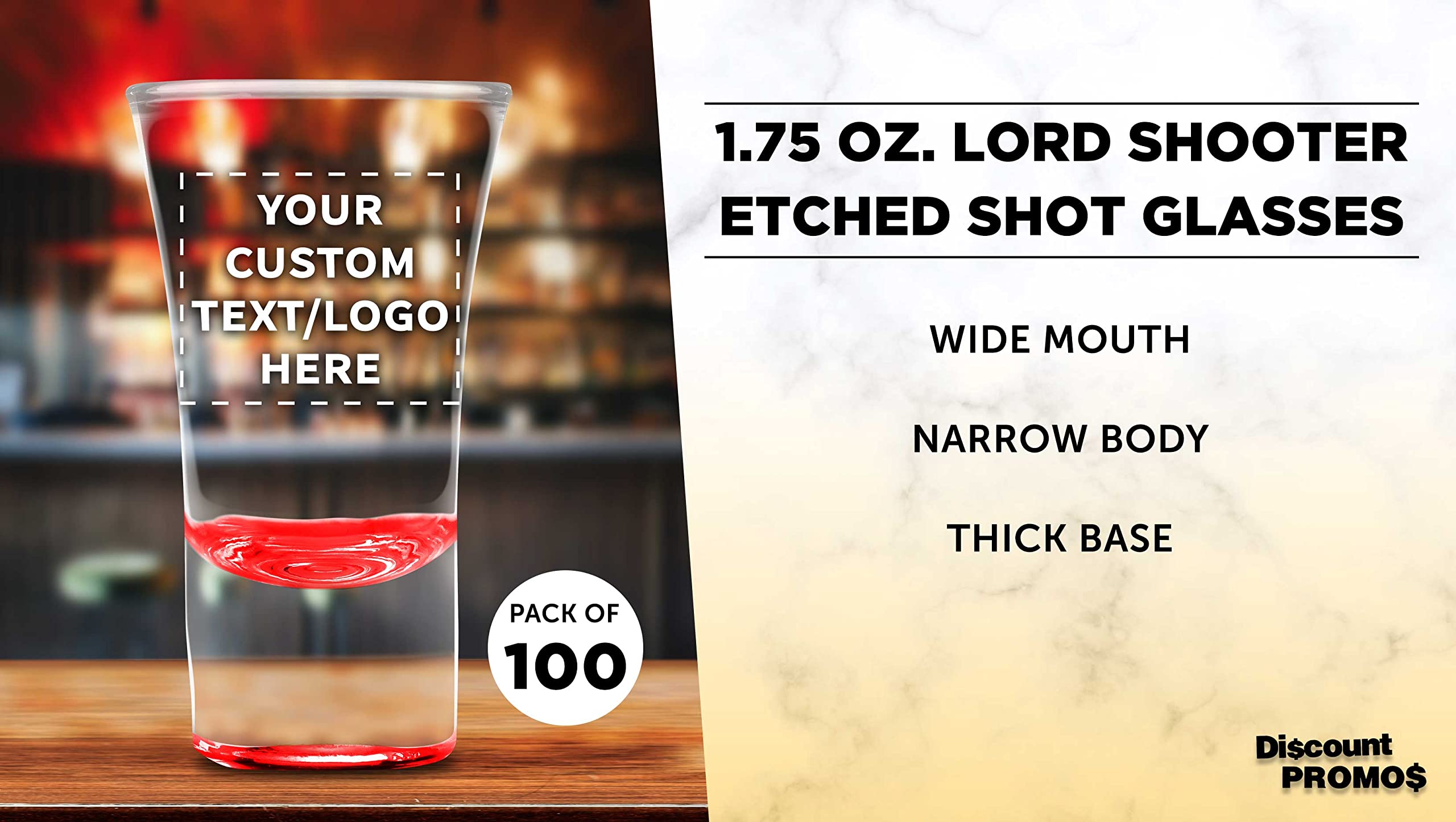 Custom 2 oz. Lord Shooter Etched Shot Glasses - 100 Pack with Personalized Text & Logo - Perfect for 21st Birthday Parties, Barware, and Lounge Glassware - Red
