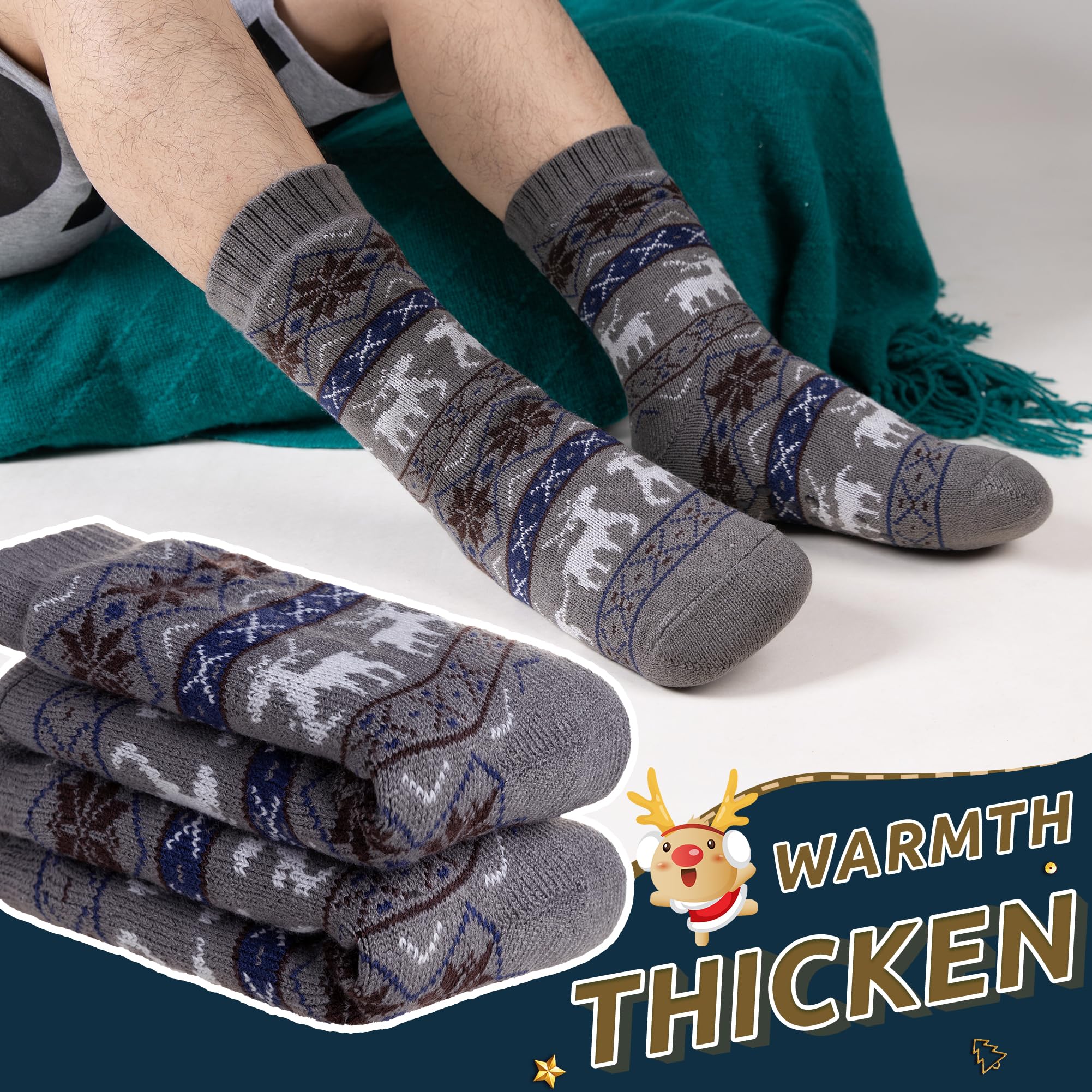 Men's Fleece Lined Thick Winter Slipper Socks - Non-Slip Fuzzy Warm House Shoes for Indoor Comfort & Cozy Sleeping - Perfect for Cold Weather, Lounging at Home and Relaxing