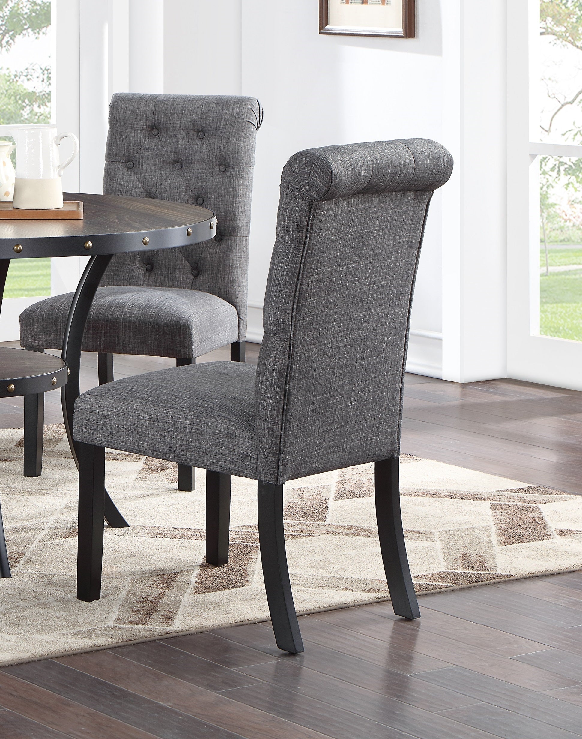 Set of 2 Modern Charcoal Gray Fabric Dining Chairs with Plush Cushions & Tufted Back - Comfortable Kitchen & Dining Room Side Chairs for Home Decor