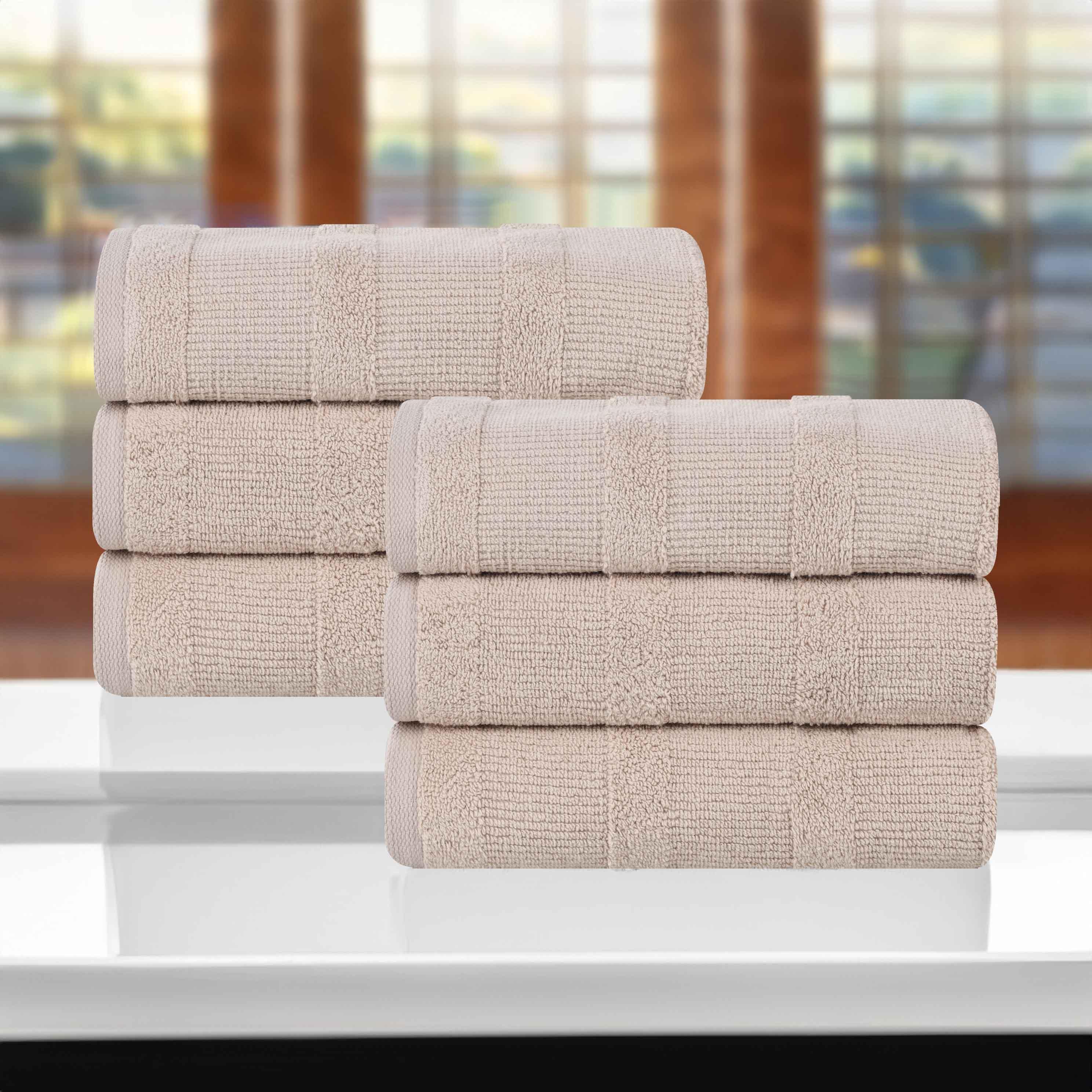 Premium Roma Cotton Ribbed Textured Hand Towels - Soft & Absorbent Bathroom Towel Set of 6 - Perfect for Kitchen, Guest Bathroom & Spa Use