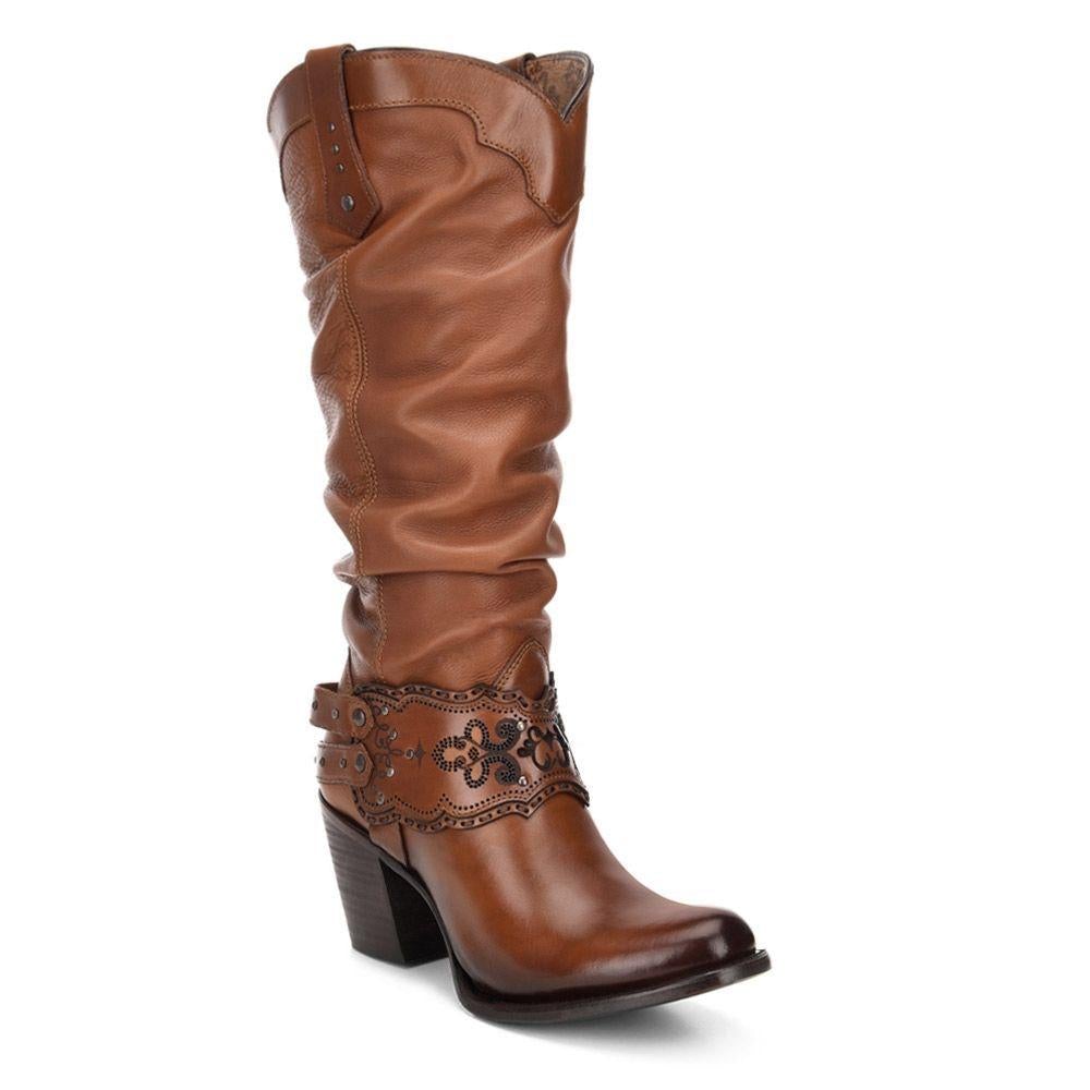 1Z01RS Women's Fashion Casual Cowboy Leather Boots - Golden Cuadra Style for Western Wear & Everyday Outfits