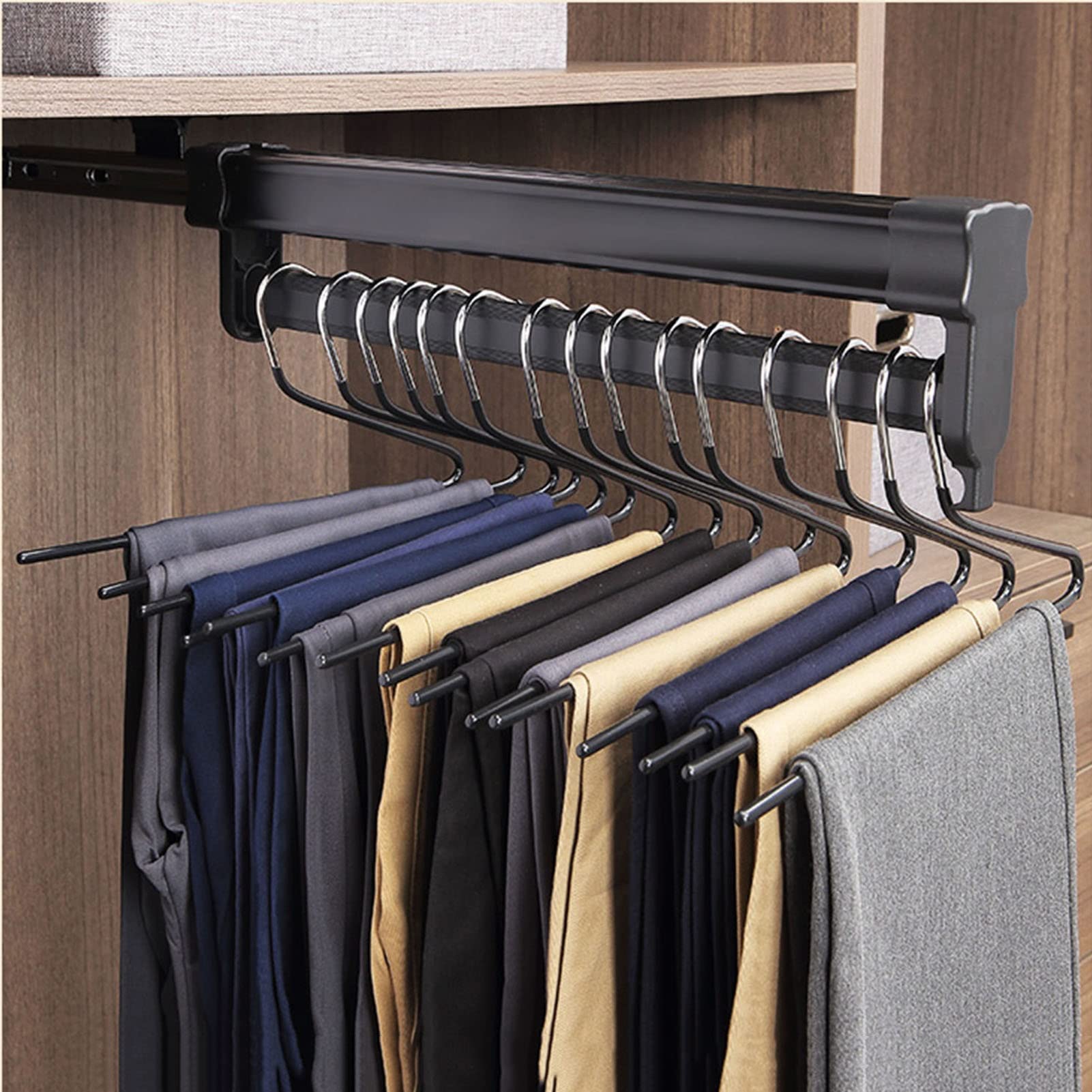 Adjustable Pull Out Closet Rod - Heavy Duty Retractable Wardrobe Hanger & Towel Rail - Extendable Closet Storage Rack (8 Sizes, Black, 24in/61cm) - Perfect for Bedroom, Walk-in Closet & Laundry Room Organization