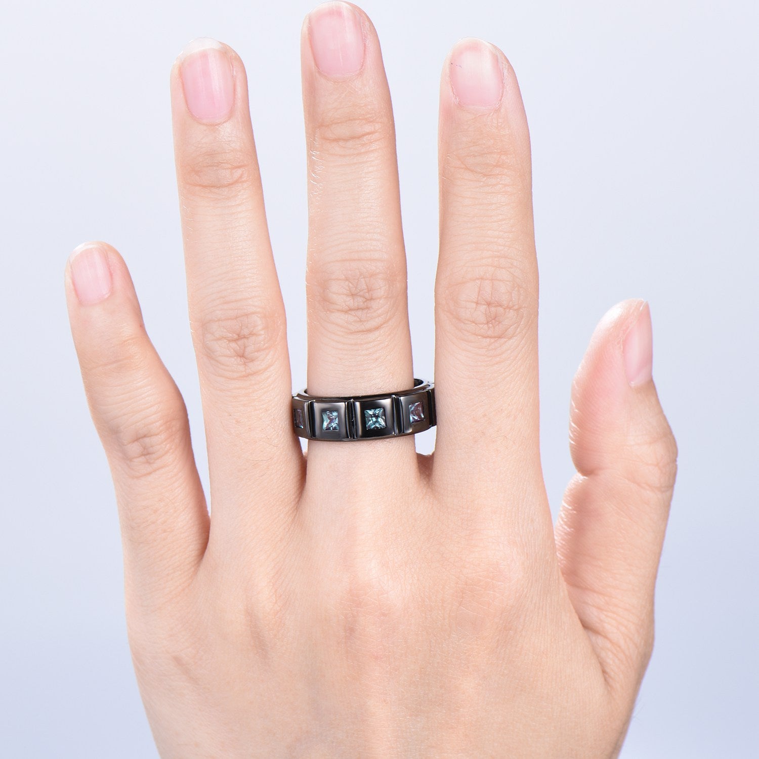 Black Gold Brushed Finish Men's Wedding Band - Unisex Princess Cut Alexandrite Ring for Anniversary, Stacking & Matching - Perfect Gift for Couples | Ideal for Weddings, Engagements & Romantic Occasions