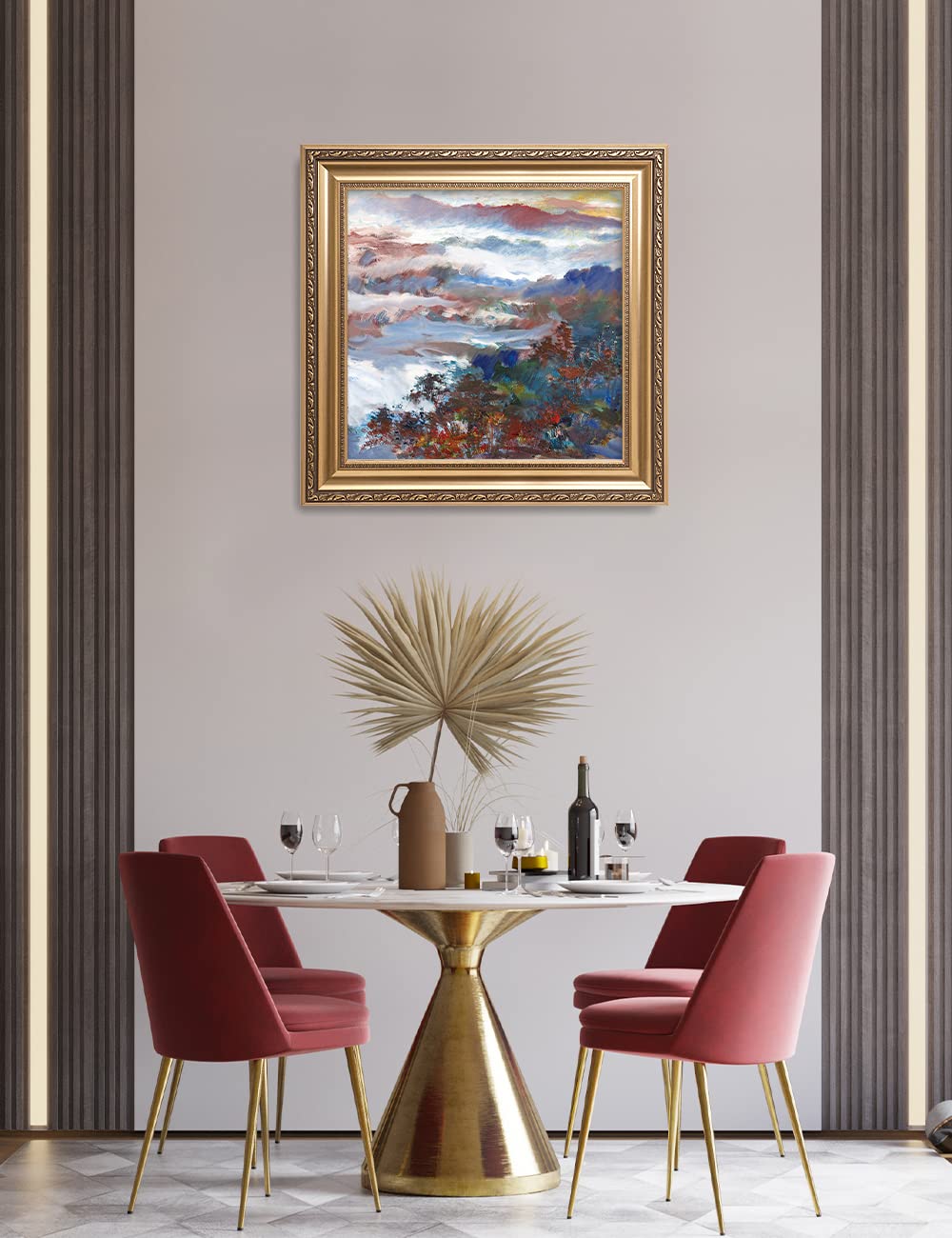 DECORARTS - David Ma Mountain Overlook Abstract Landscape Wall Art Print | Giclee on Canvas in Classic Golden Frame | 26