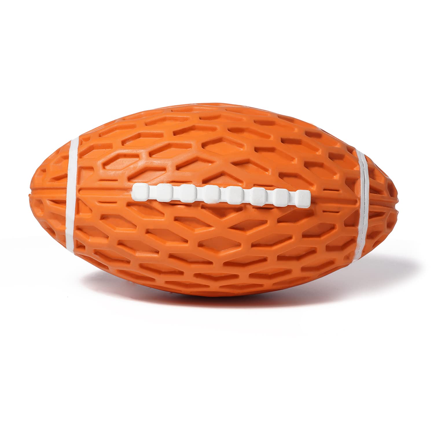 Durable Squeaky Rubber Dog Ball Toy - Floating Football Chew Toy for Aggressive Chewers, Interactive Training & Fetch Games (Orange) - Perfect for Outdoor Play, Pool Fun & Puppy Teething Relief