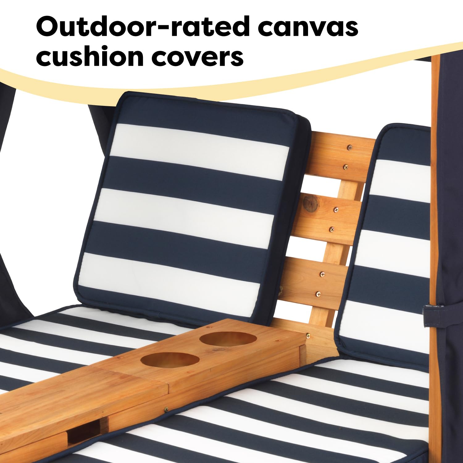 KidKraft Wooden Outdoor Double Chaise Lounge for Kids with Cup Holders - Patio Furniture Set with Navy & White Striped Fabric - Perfect Gift for Ages 3-8 - Ideal for Backyard, Poolside & Outdoor Play Areas