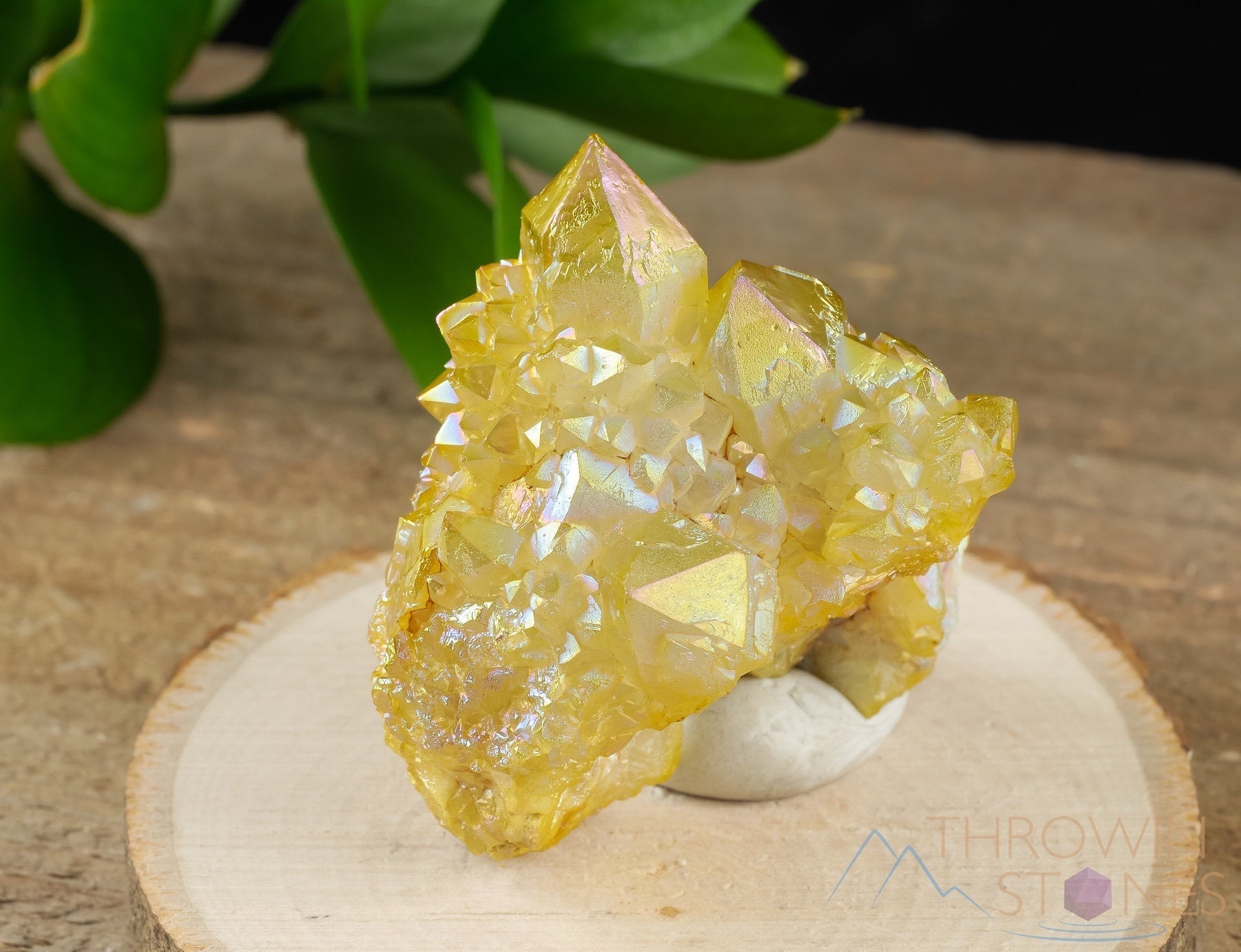 Rainbow Aura Quartz Crystal Cluster - Sunshine Yellow Spirit Quartz for Healing & Meditation | Natural Crystal Decor R0519 | Perfect for Home Decor, Yoga Spaces & Spiritual Gifts