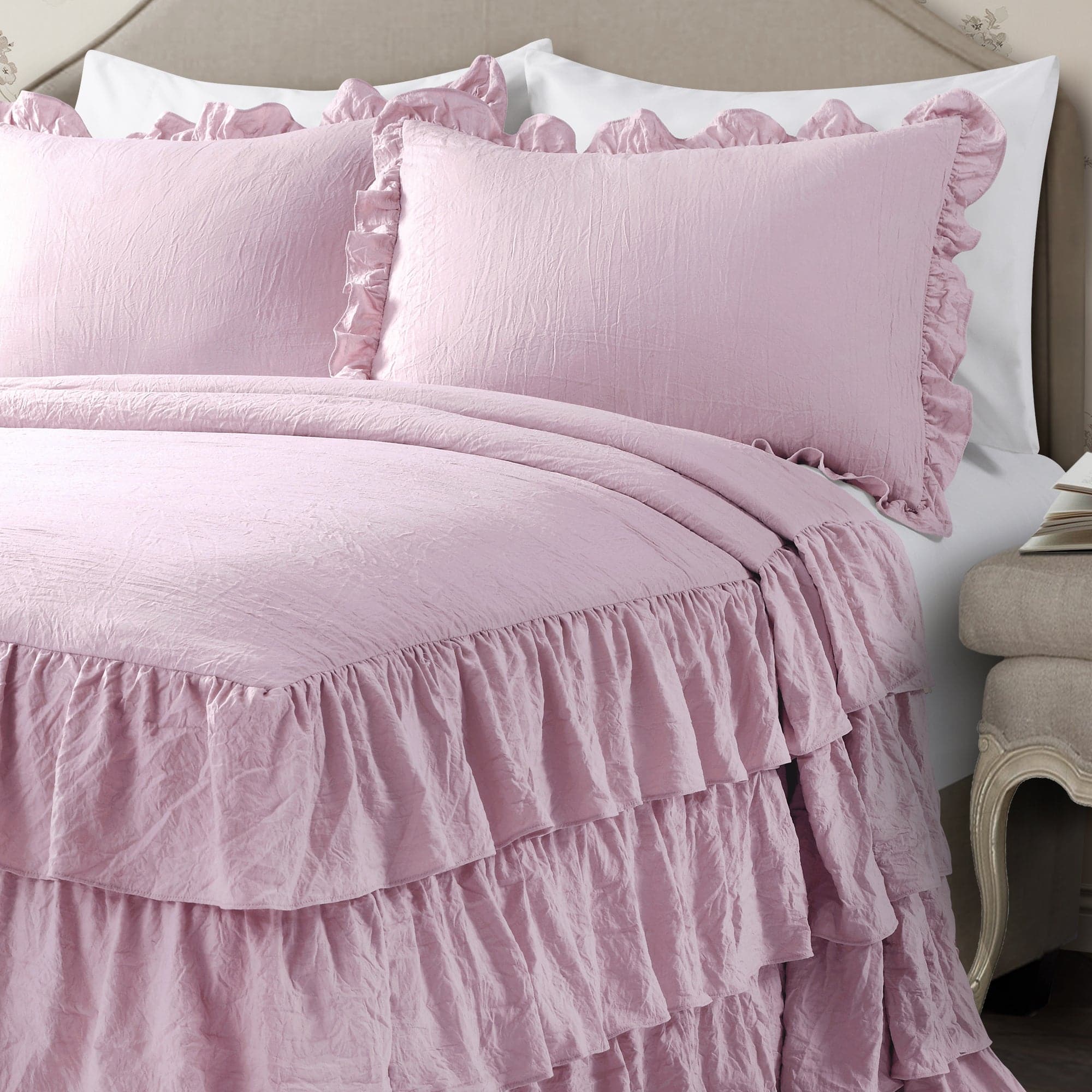 Allison Ruffle Skirt Bedspread Set - Elegant Floral Printed Queen Size Bedding with Ruffled Skirt | Perfect for Master Bedroom, Guest Room & Vacation Home Decor