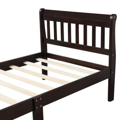 Solid Wood Twin Platform Bed Frame with Headboard & Footboard - Espresso Finish - Sturdy Wood Slat Support - No Box Spring Needed - Perfect for Kids, Teens & Guest Rooms