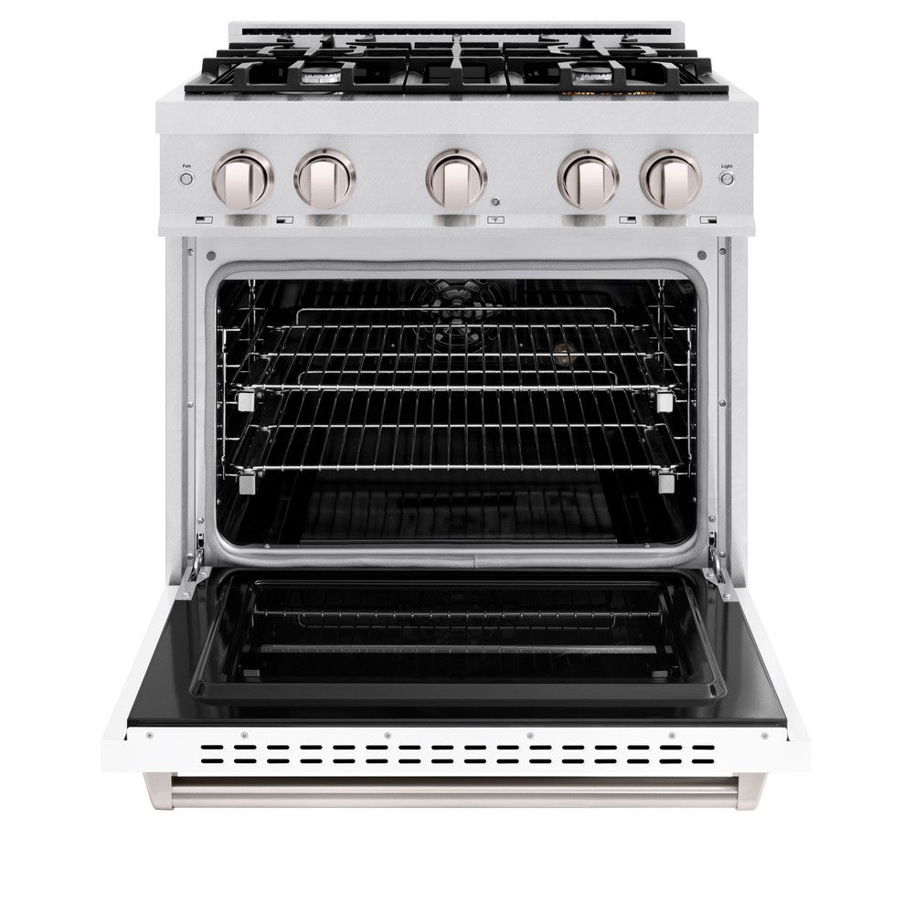 ZLINE 30-inch 4.2 cu. ft. Classic Dual Fuel Range - 4 Burner Gas Cooktop & Electric Convection Oven - Satin Stainless Steel with White Matte Door (CDRS WM 30) - Perfect for Modern Kitchens & Professional Cooking