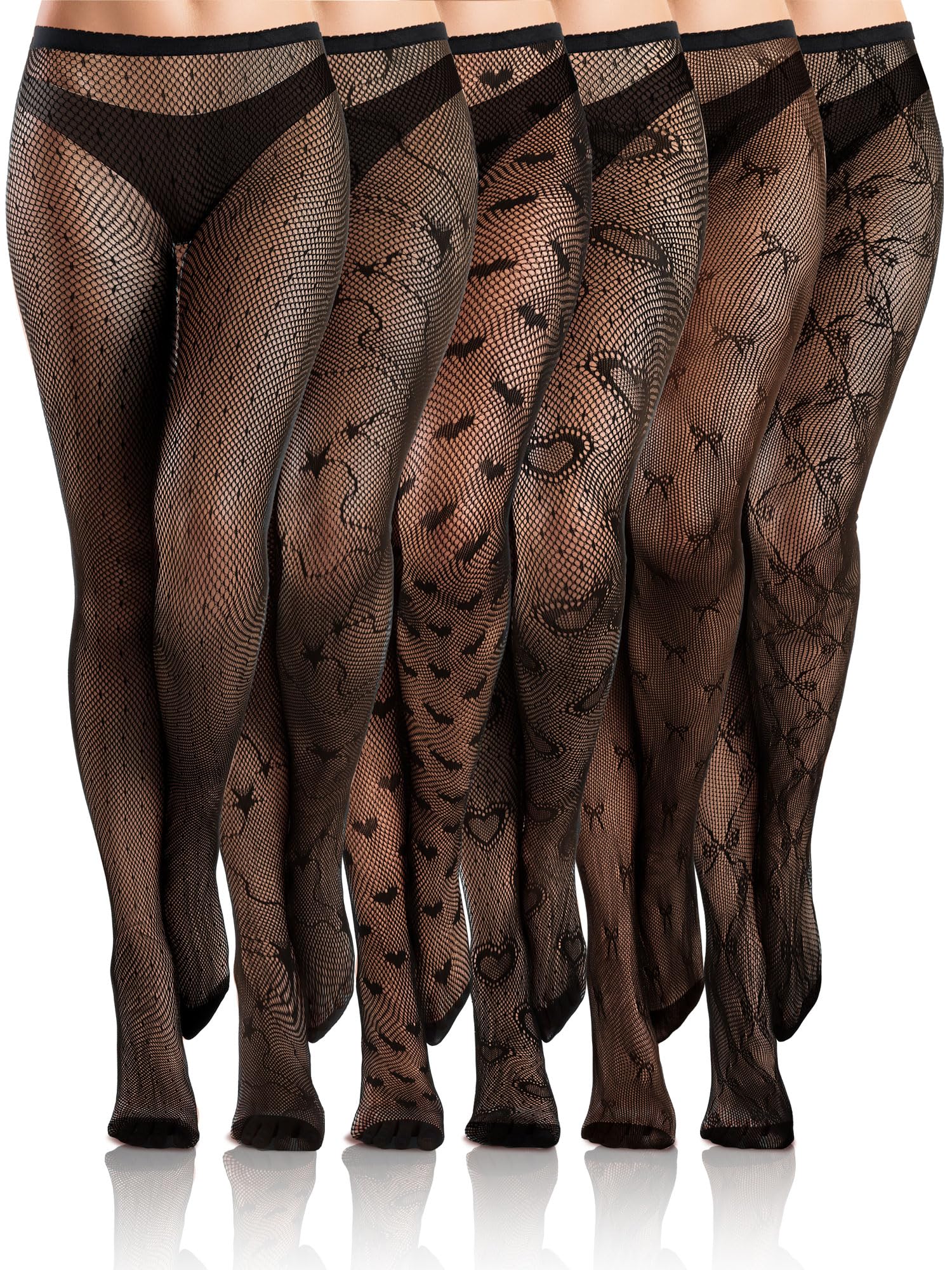 Ramede 6 Pairs Women's Fishnet Thigh High Stockings - Waist Tights with Bow Pattern, Gothic Fishnet Leggings & Pantyhose for Halloween, Cosplay, Lingerie & Night Out