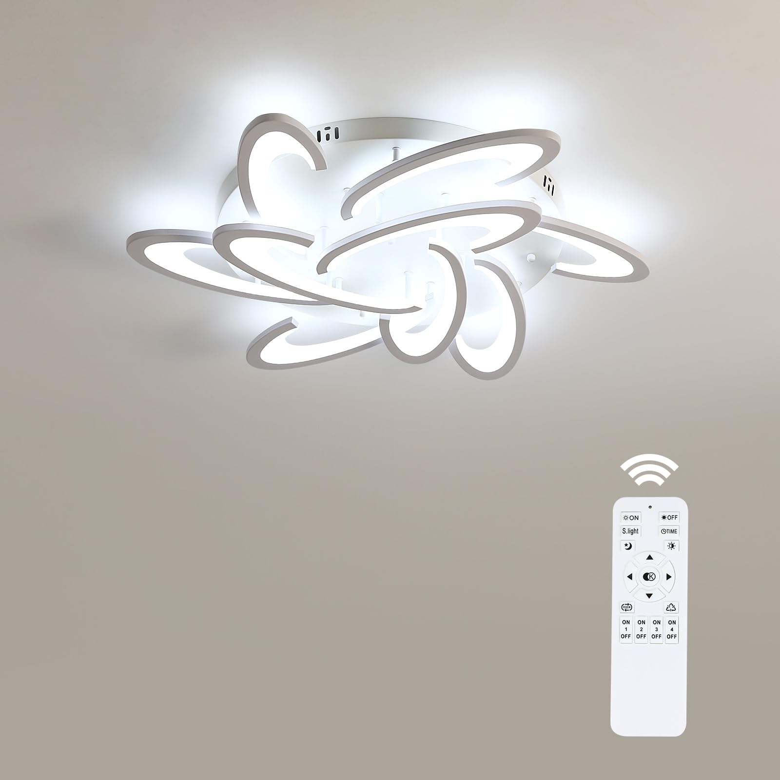 Modern Dimmable LED Flush Mount Ceiling Light with Remote Control - 9-Heads Curved Acrylic Light Fixture for Living Room, Bedroom, Dining Room - Energy-Efficient Indoor Lighting for Home & Office Decor